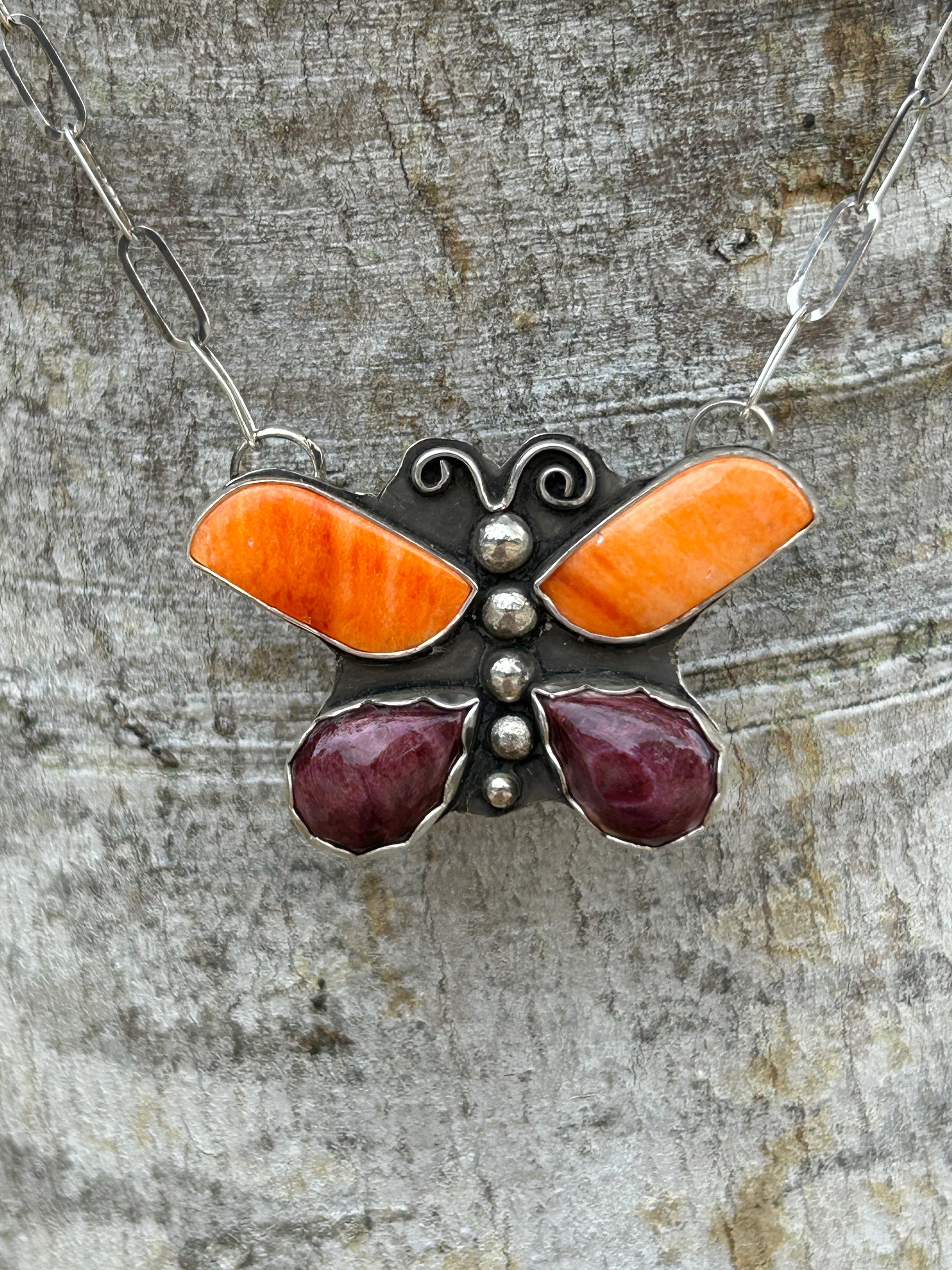 Purple and Orange Spiny Shell Butterfly Necklace