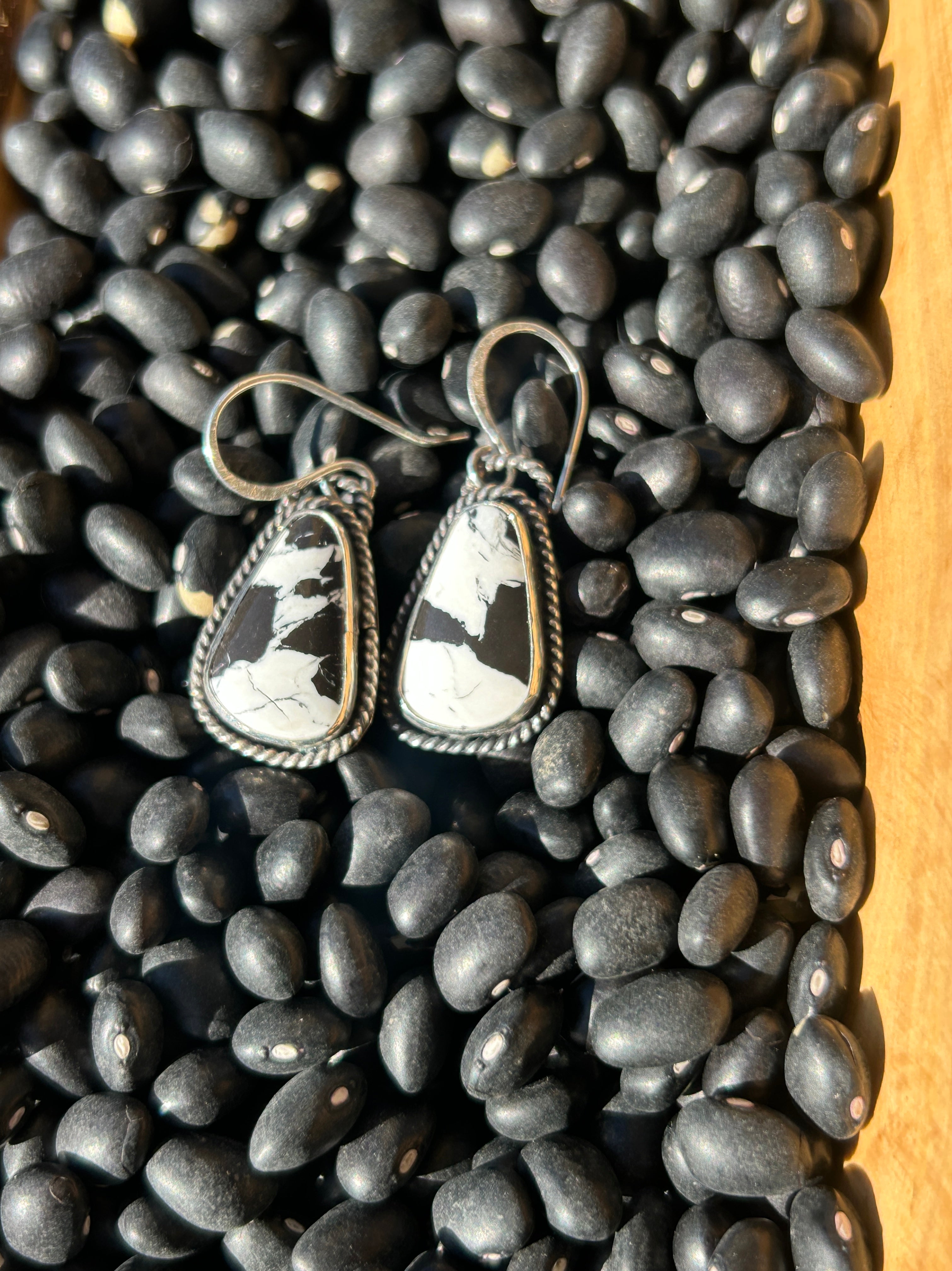 White Buffalo And Sterling Silver Dangle Drop Earrings