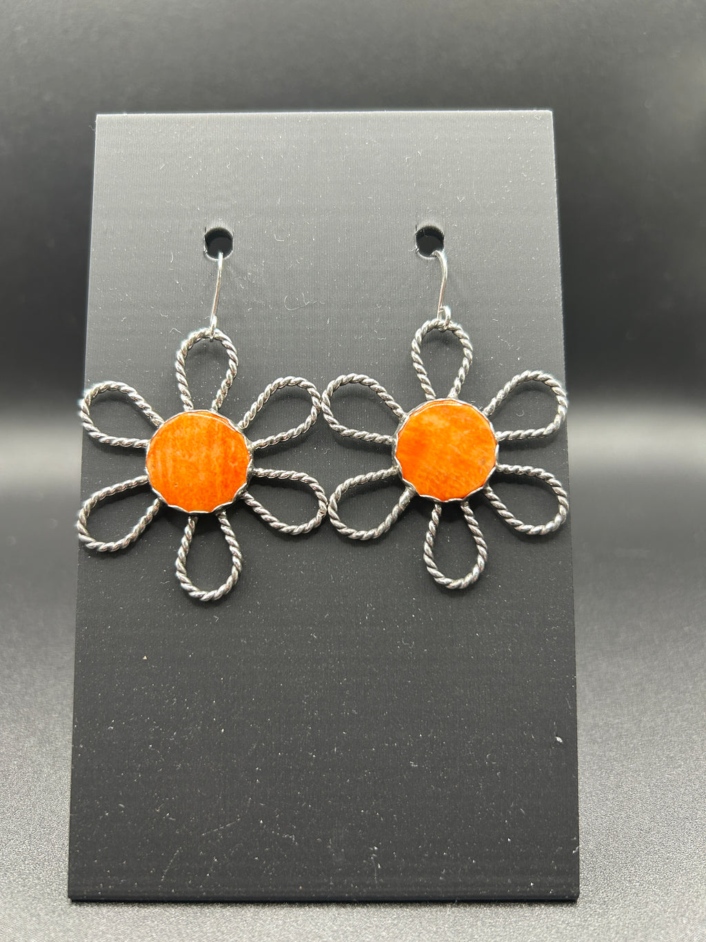 Crazy Daisy Orange Spiny and Sterling Silver Earrings
