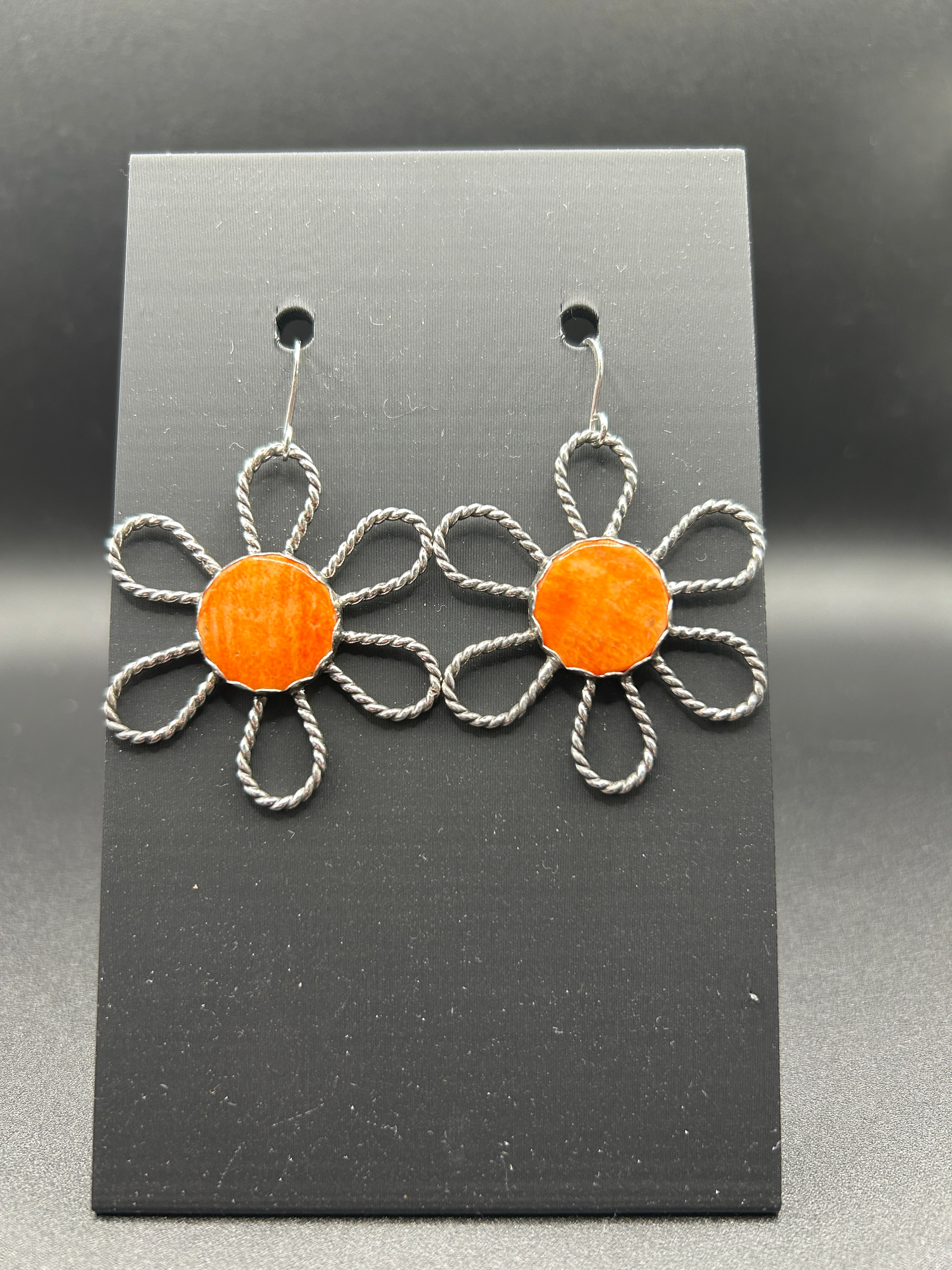 Crazy Daisy Orange Spiny and Sterling Silver Earrings