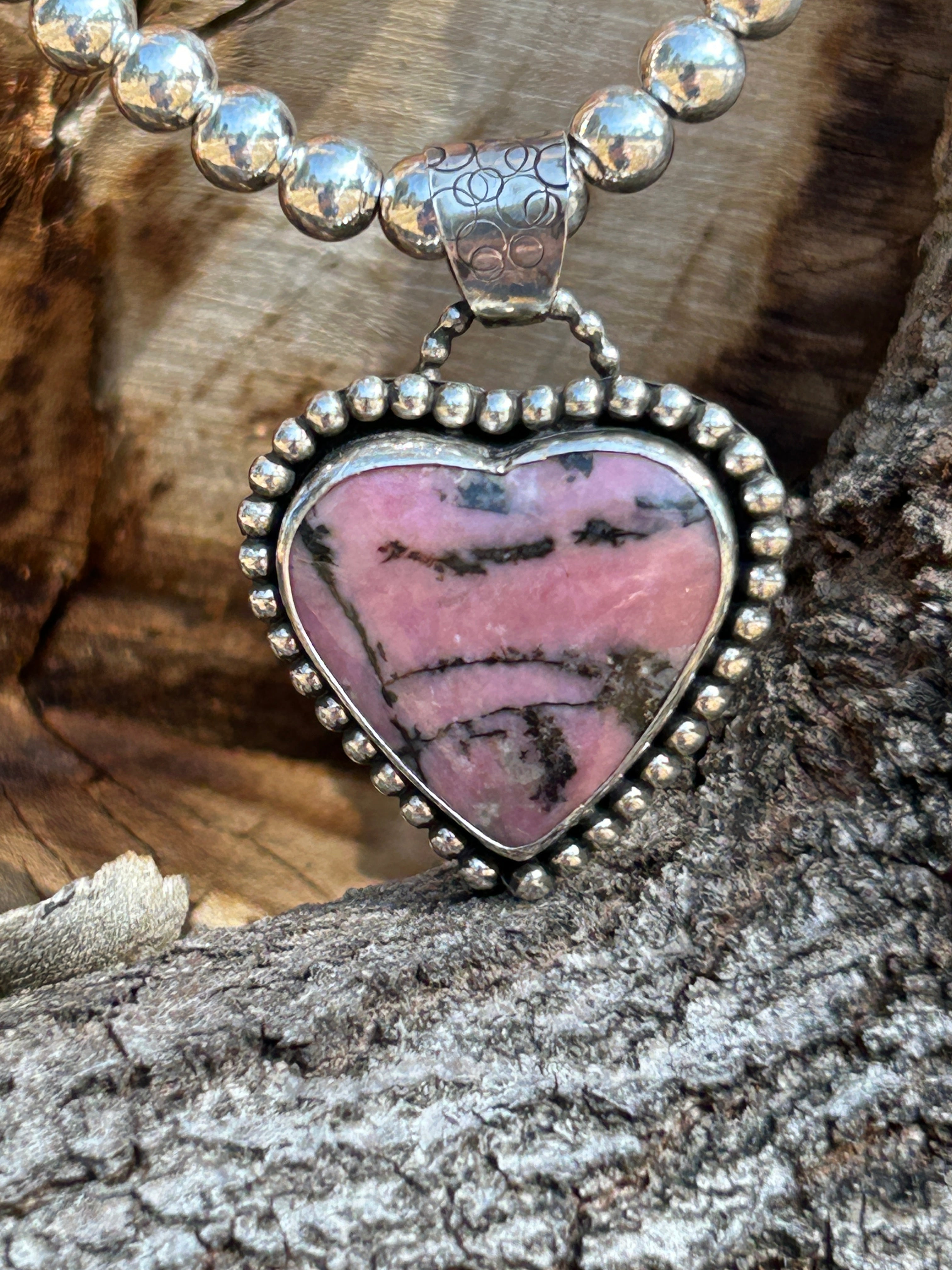 Pink Rhodolite and Sterling Silver Heart Pendant