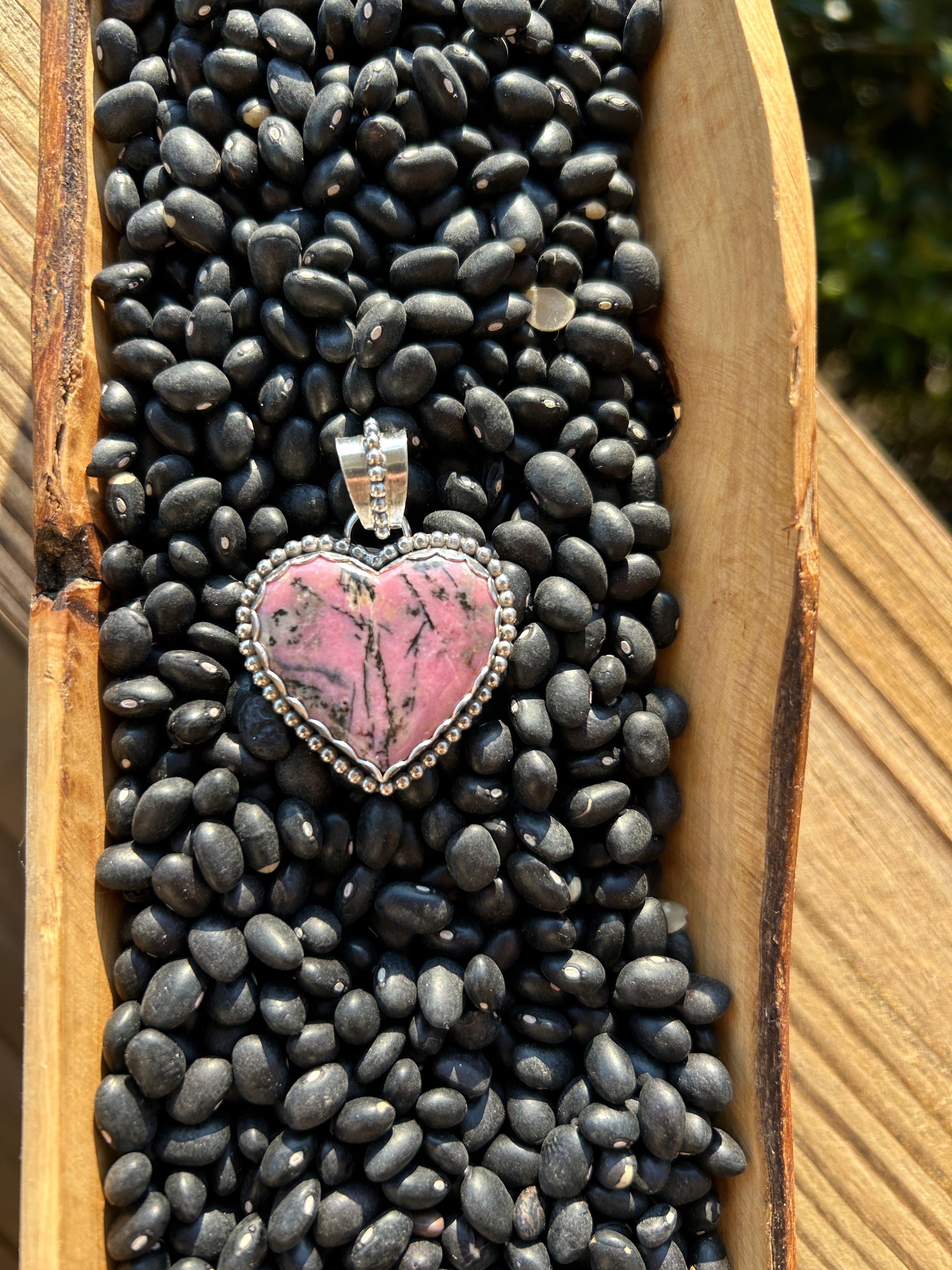 Pink Rhodolite and Sterling Silver Heart Pendant