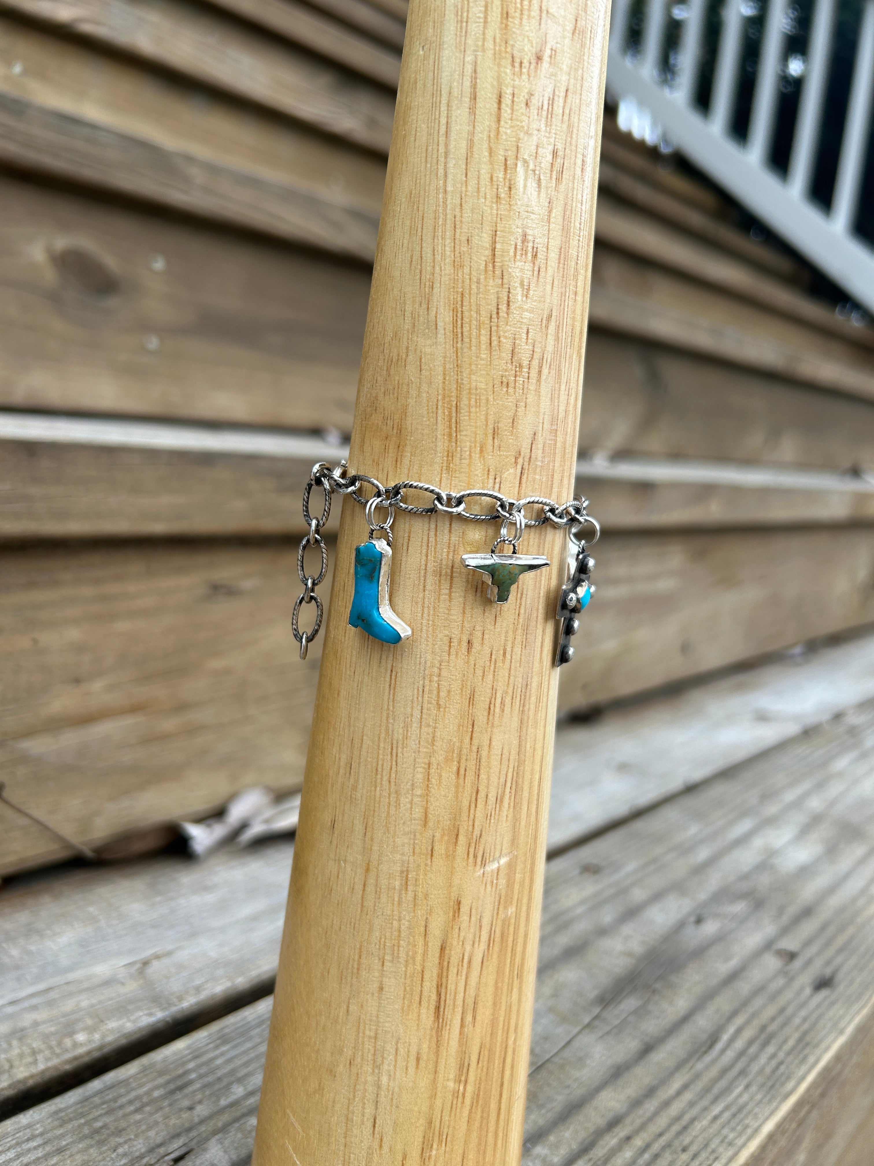 Sterling silver and Turquoise Western Charm Bracelet