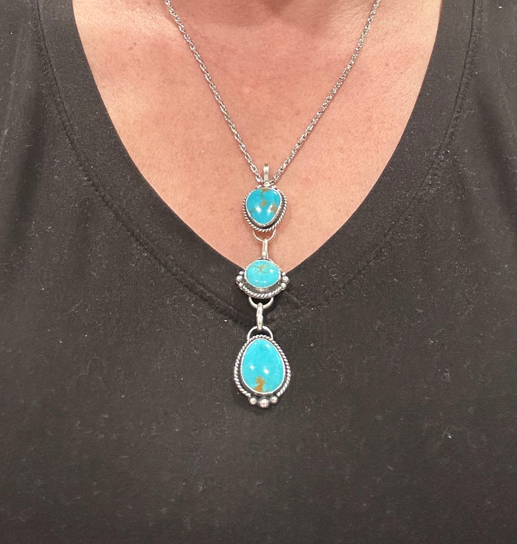 Turquoise and Sterling Silver 5 in 1 Choker Charm Lariat Necklace