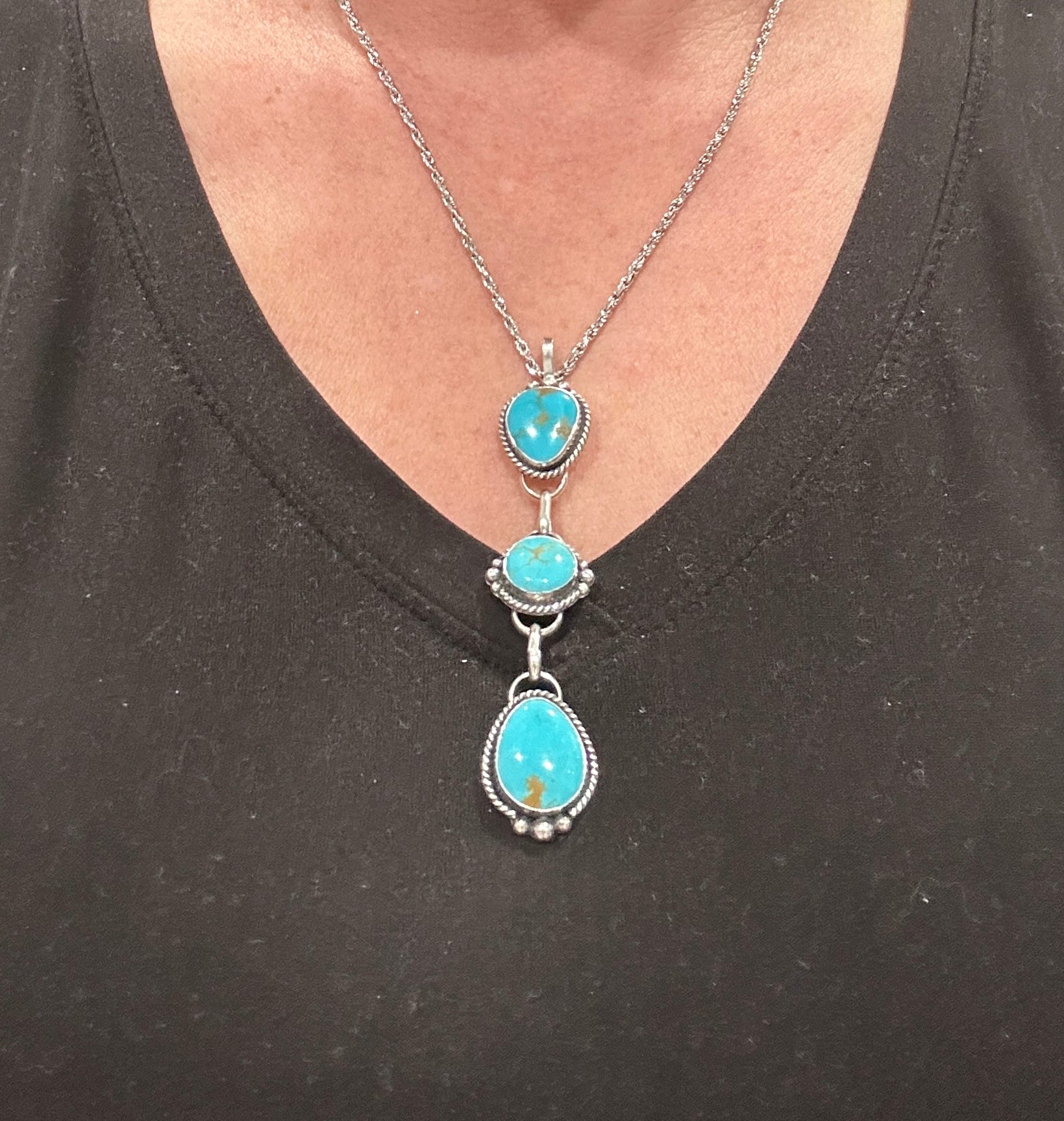 Turquoise and Sterling Silver 5 in 1 Choker Charm Lariat Necklace