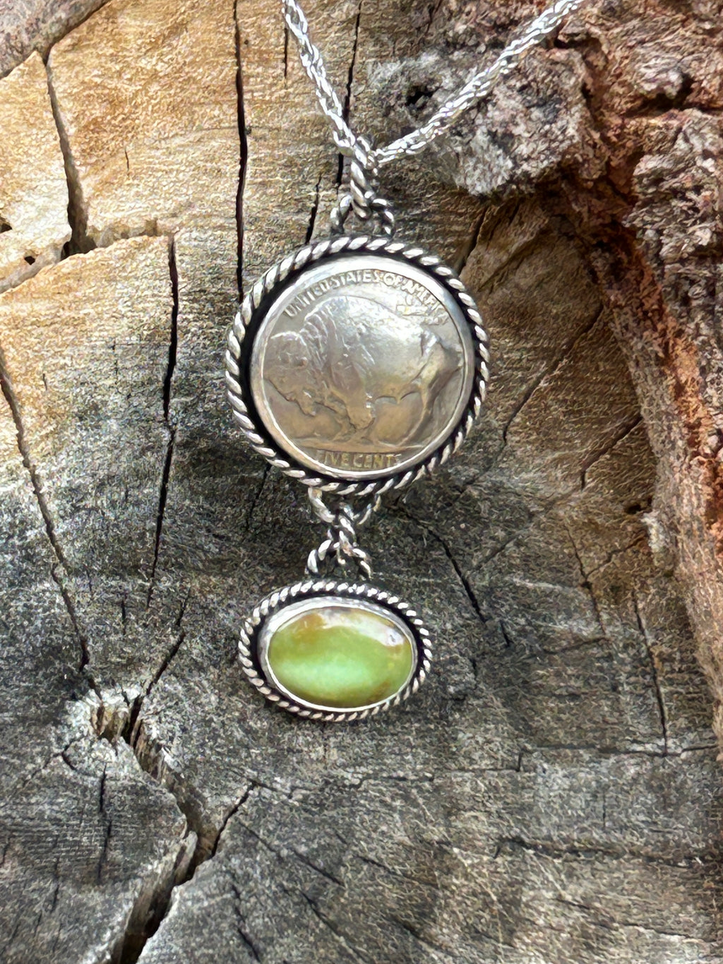 Buffalo and green Turquoise Pendant