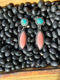Turquoise and pink conch dangle earrings