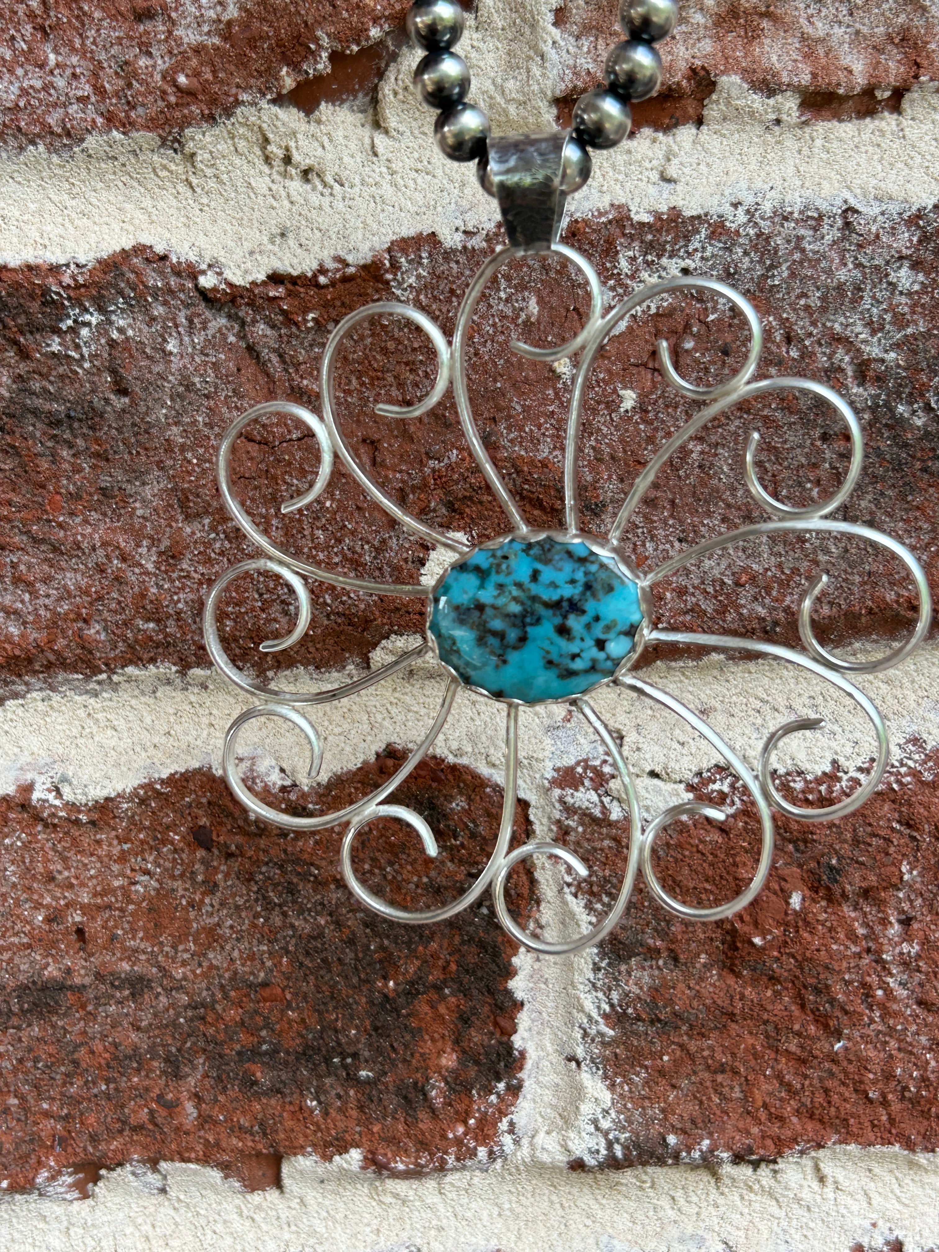 Large Flower Pendant w/Hubei Turquoise Center