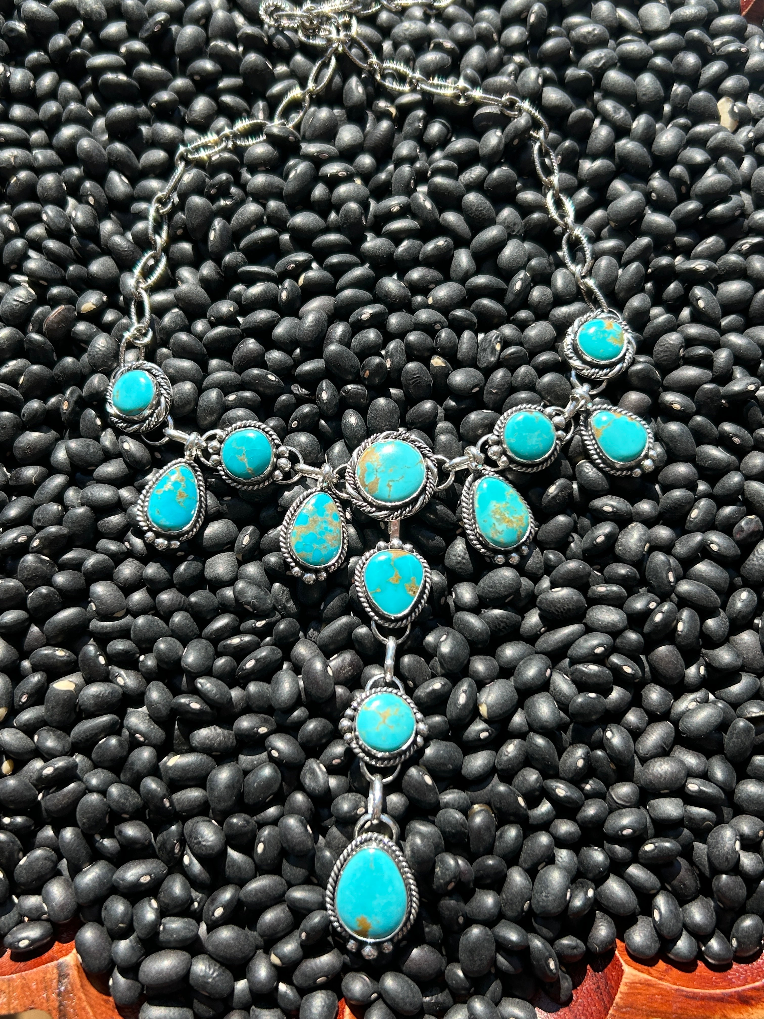 Turquoise and Sterling Silver 5 in 1 Choker Charm Lariat Necklace