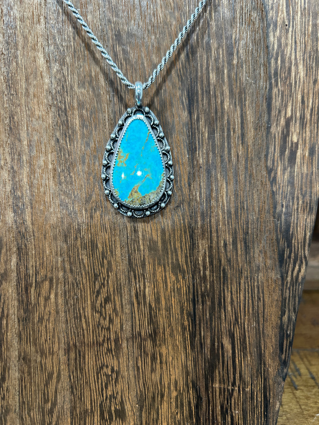 Large Turquoise and Sterling Silver Pendant