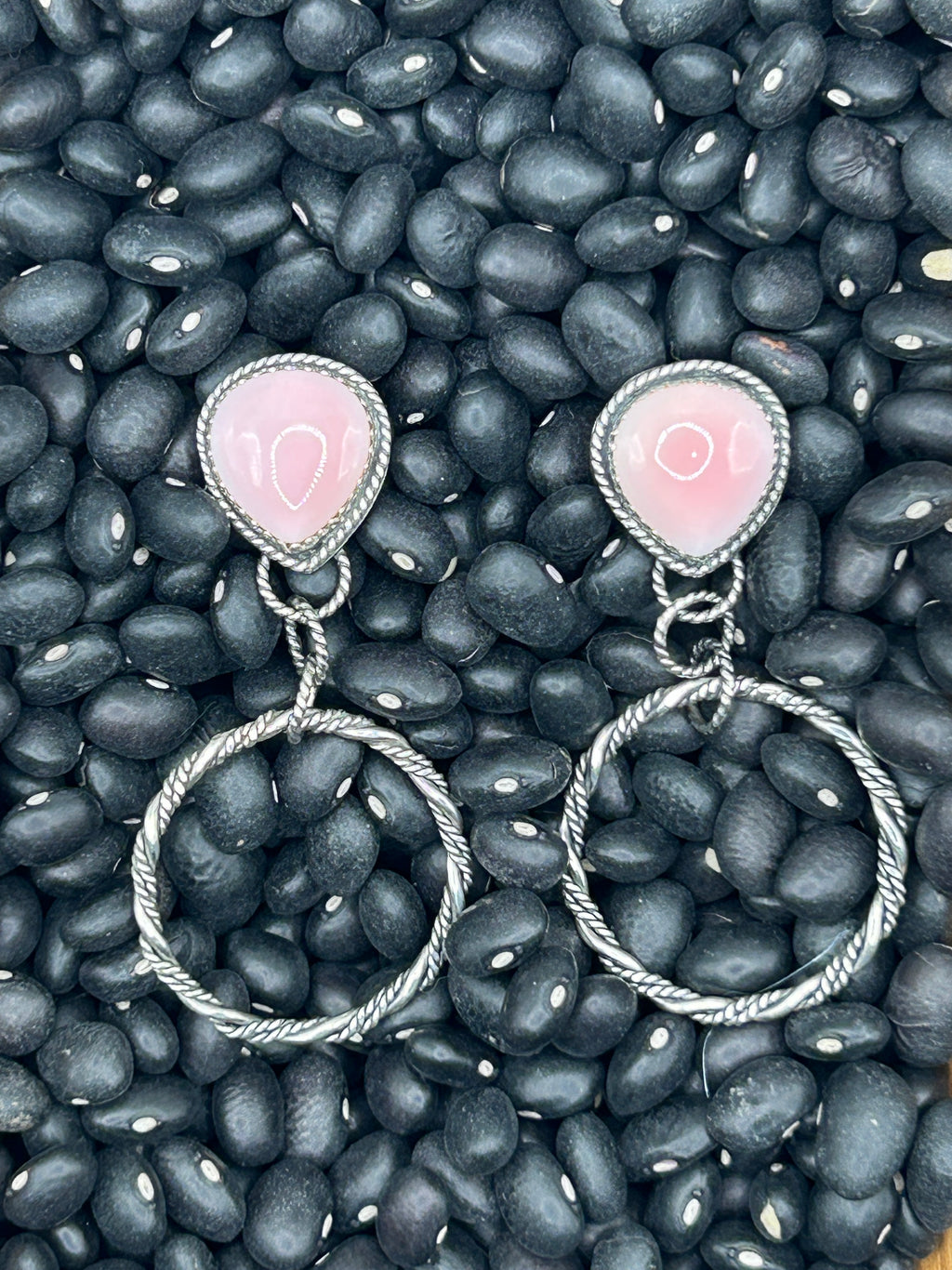 Pink Conch Dangle Hoop Earrings