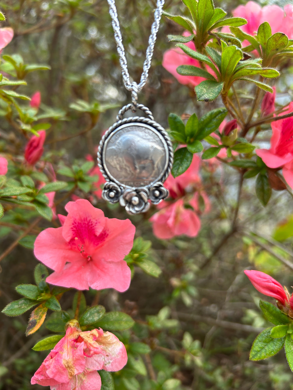 Buffalo Rose Sterling Silver Pendant