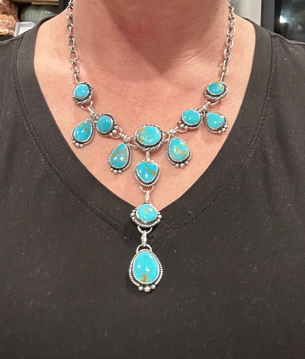 Turquoise and Sterling Silver 5 in 1 Choker Charm Lariat Necklace