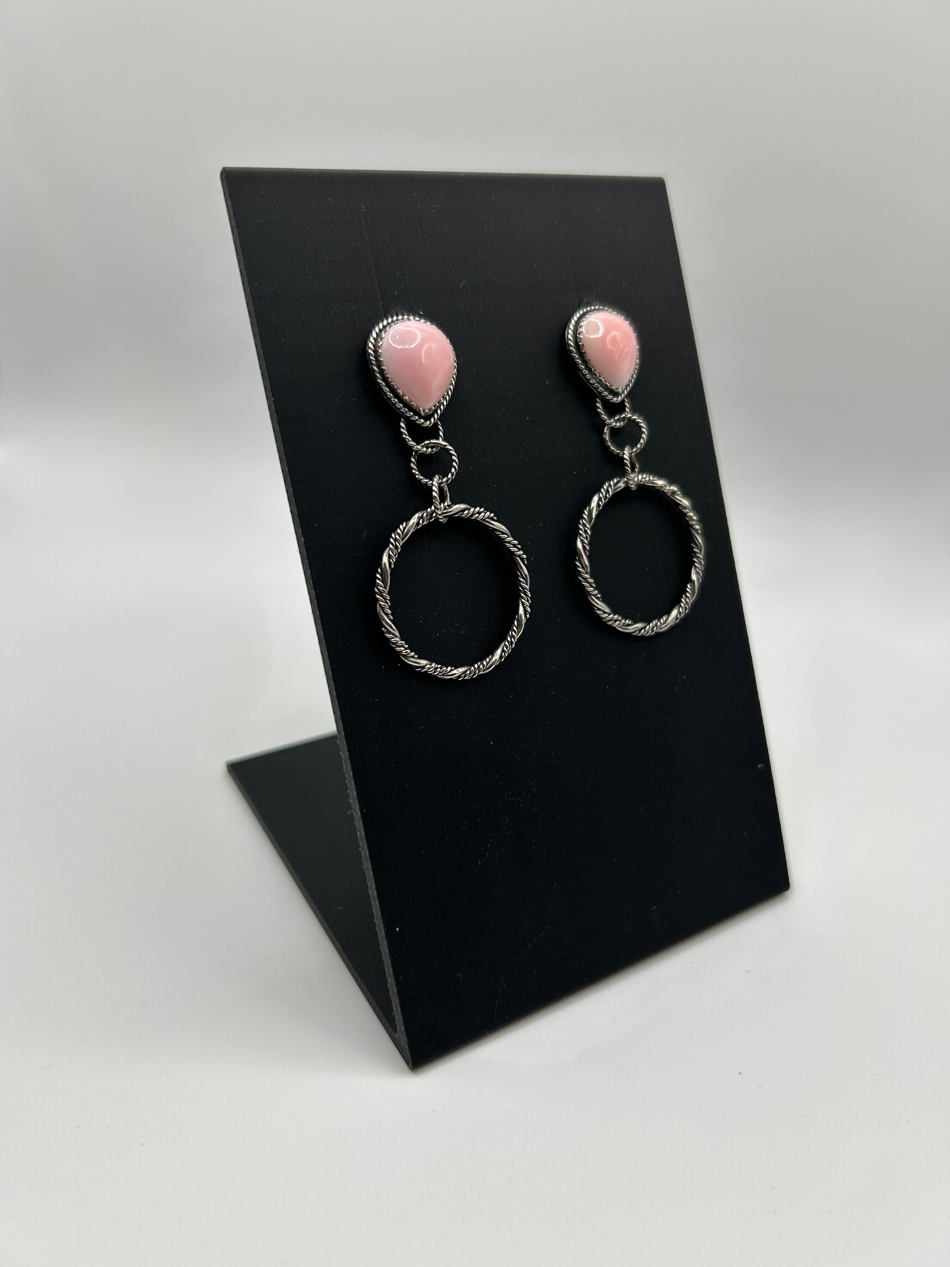 Pink Conch Dangle Hoop Earrings