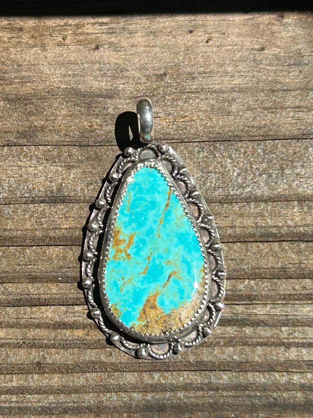 Large Turquoise and Sterling Silver Pendant
