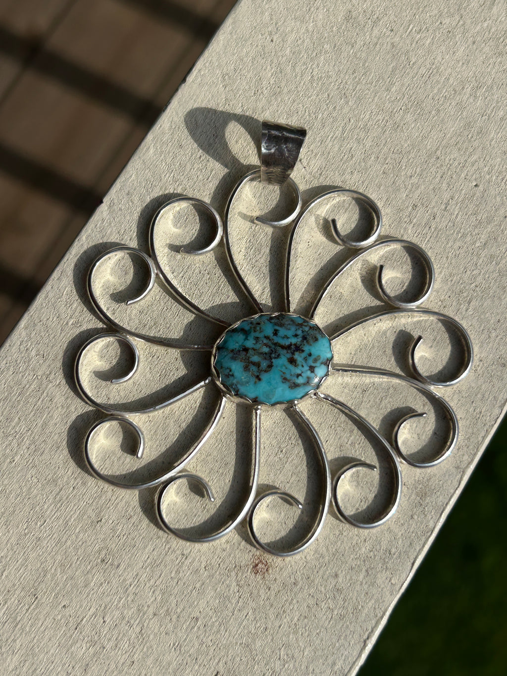 Large Flower Pendant w/Hubei Turquoise Center