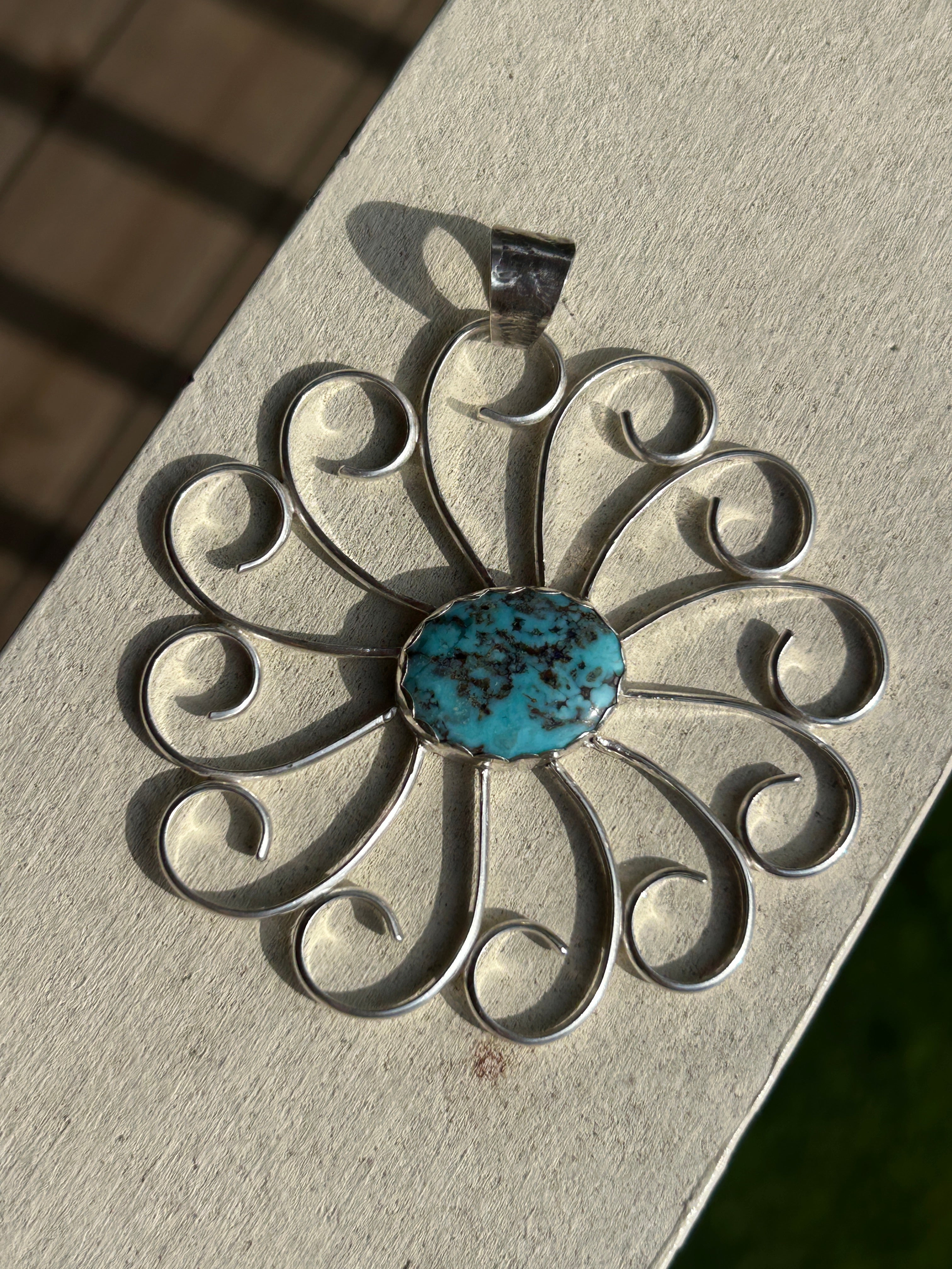 Large Flower Pendant w/Hubei Turquoise Center