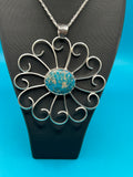 Large Turquoise and Sterling Flower Pendant