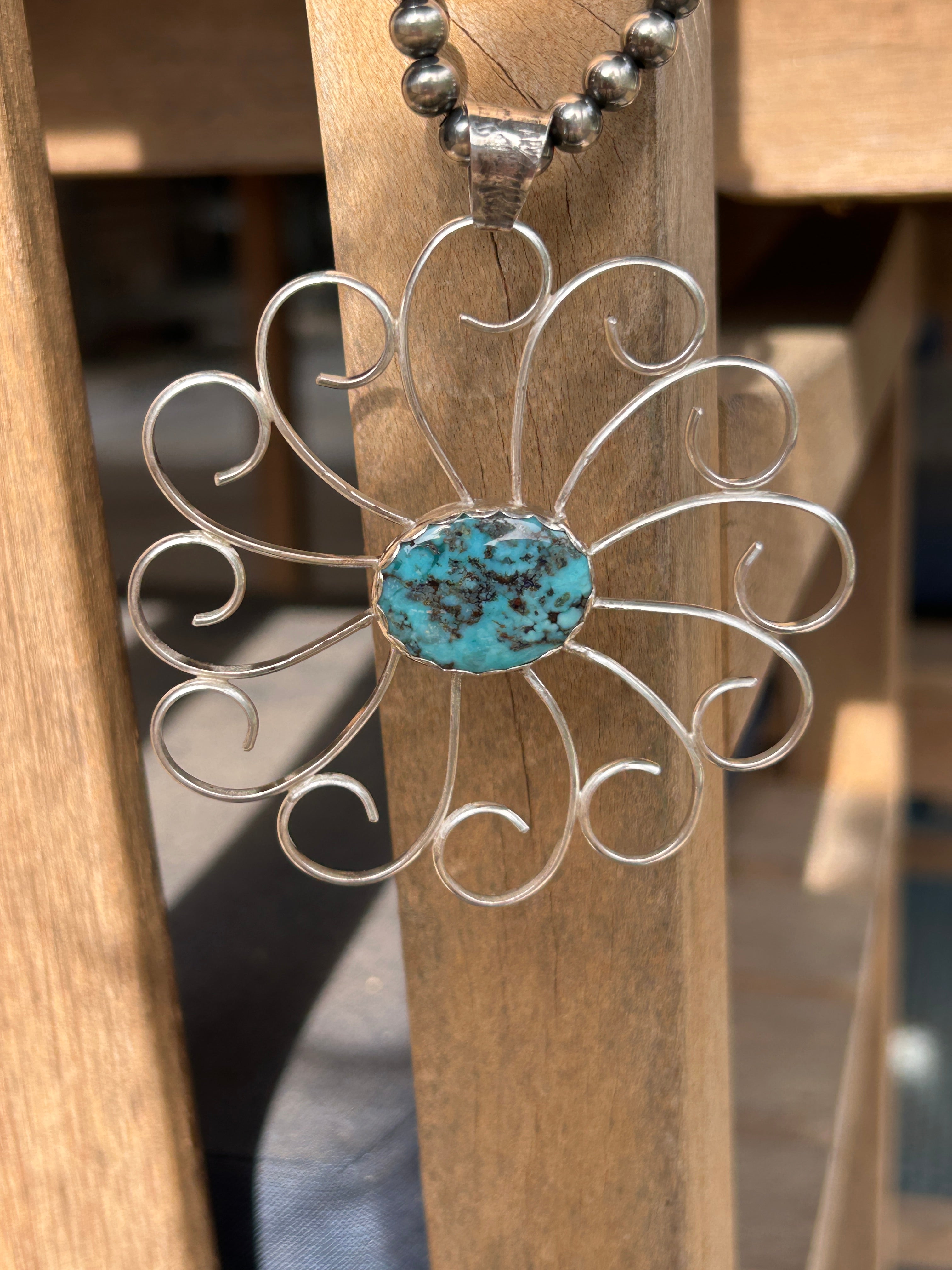 Large Flower Pendant w/Hubei Turquoise Center