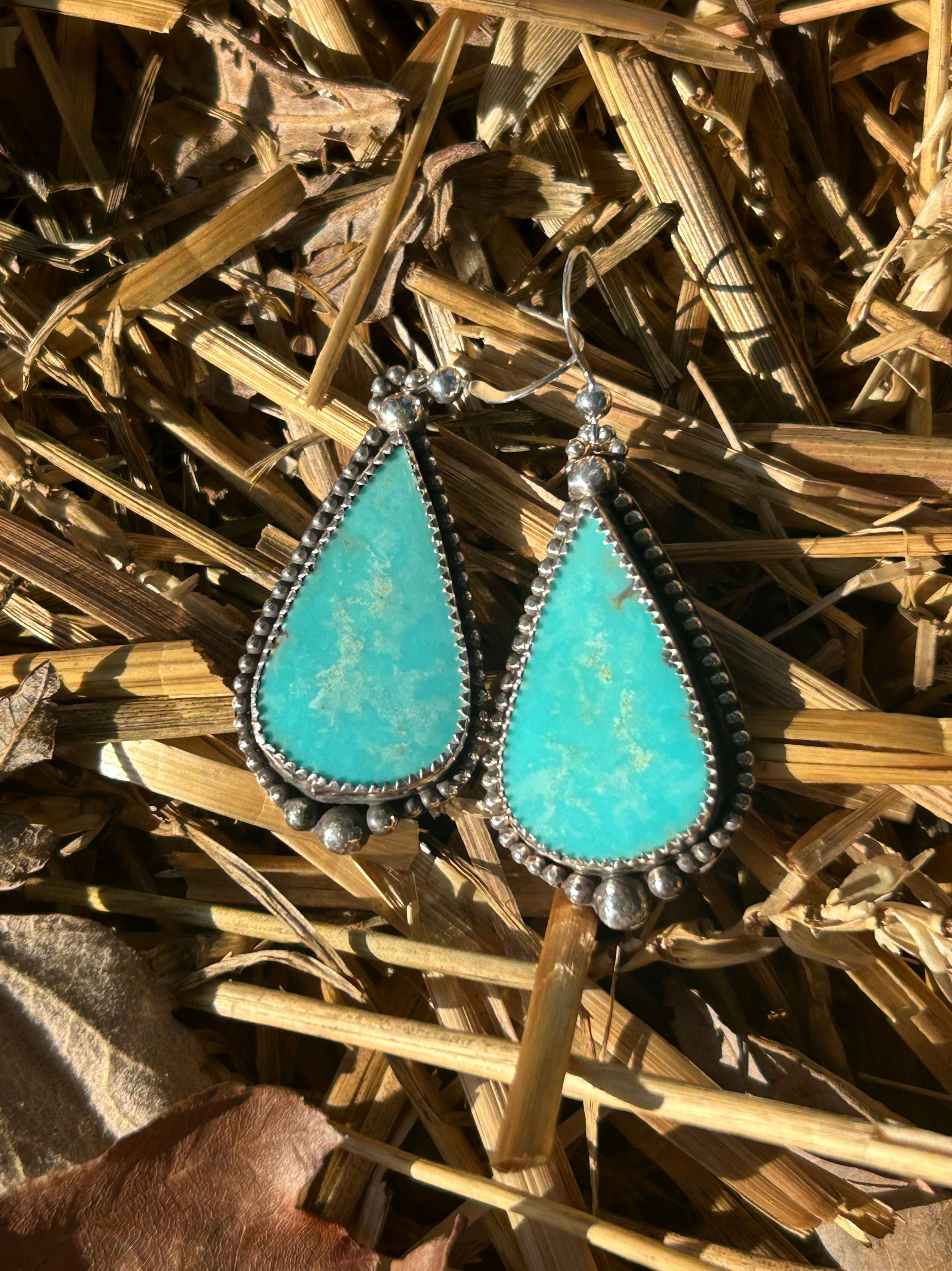 Turquoise and Sterling Silver Dangle drop earrings