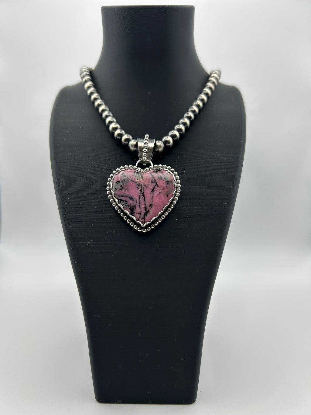 Pink Rhodolite and Sterling Silver Heart Pendant