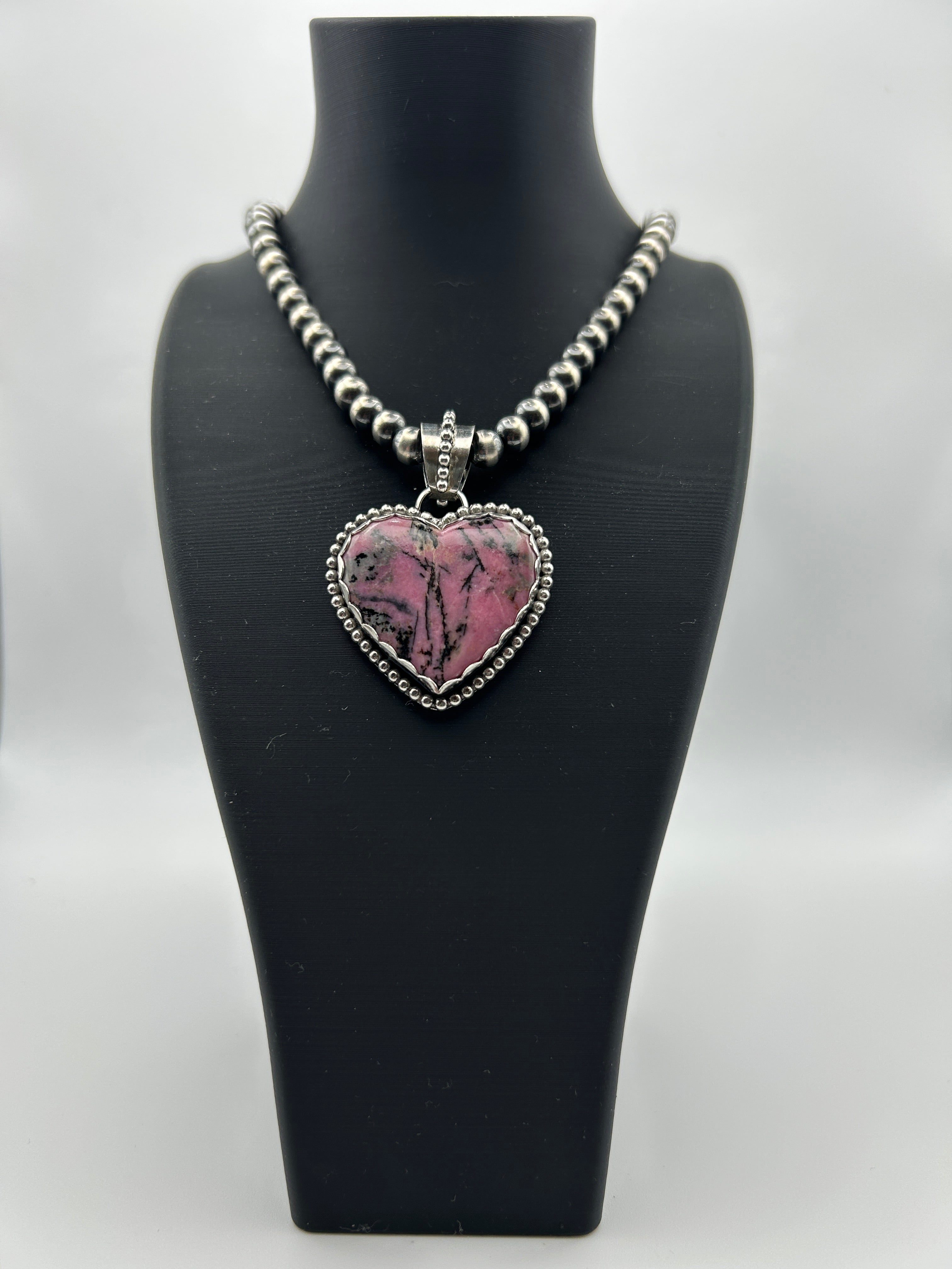 Pink Rhodolite and Sterling Silver Heart Pendant