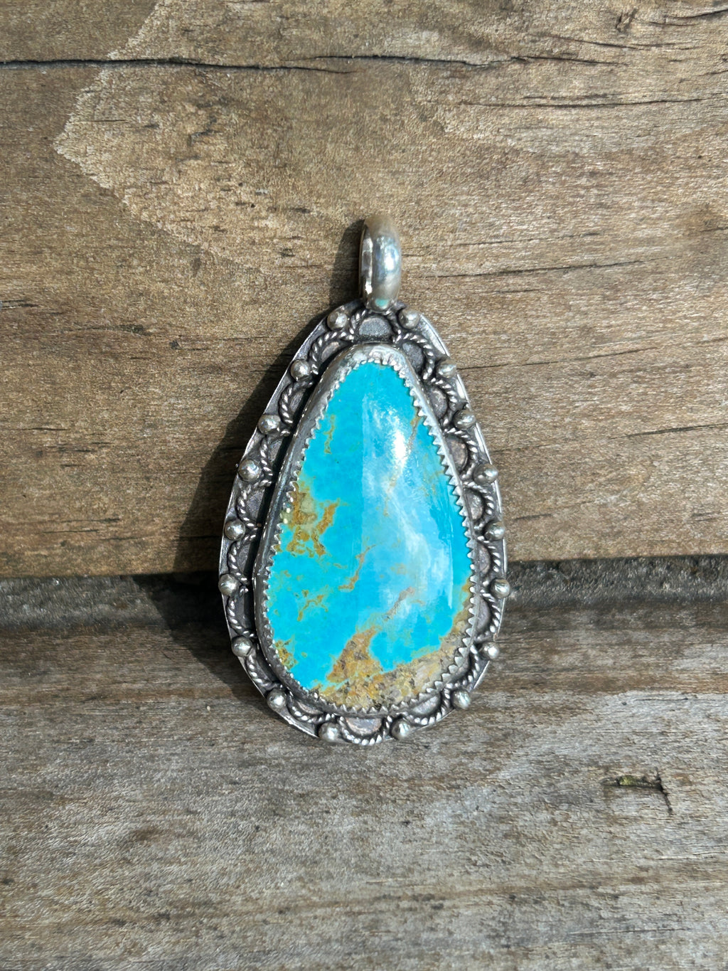Large Turquoise and Sterling Silver Pendant