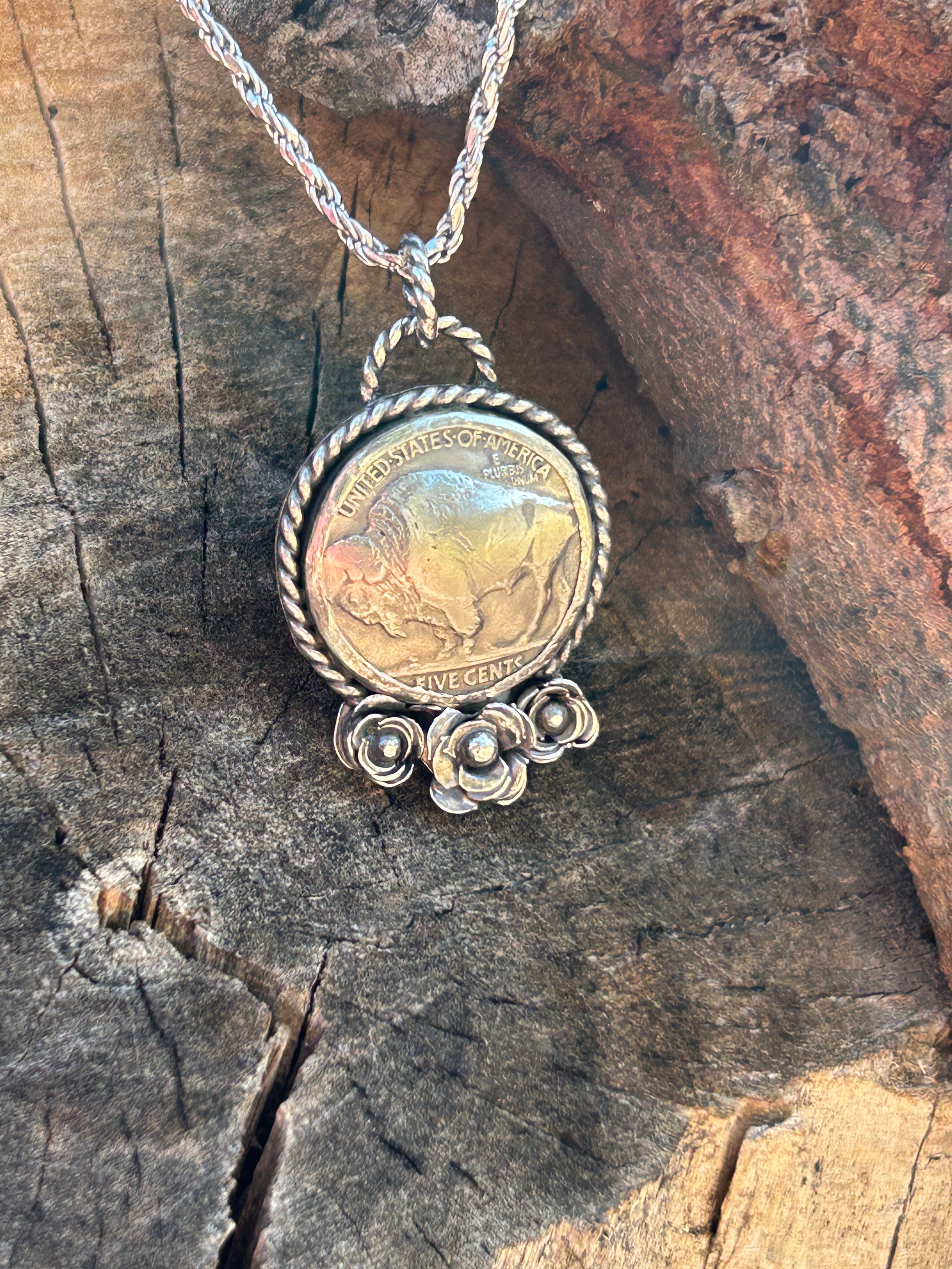 Buffalo Rose Sterling Silver Pendant