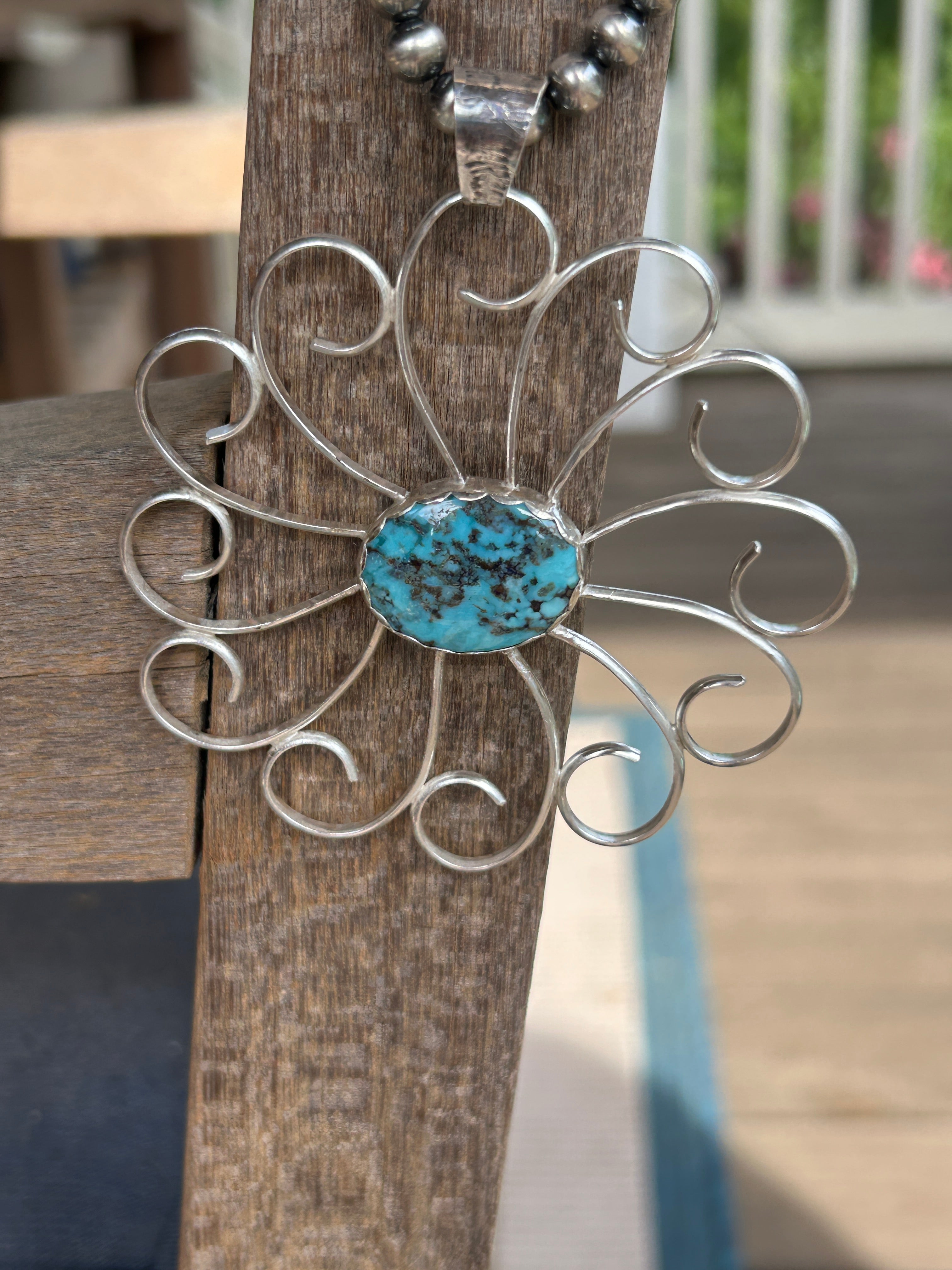 Large Flower Pendant w/Hubei Turquoise Center