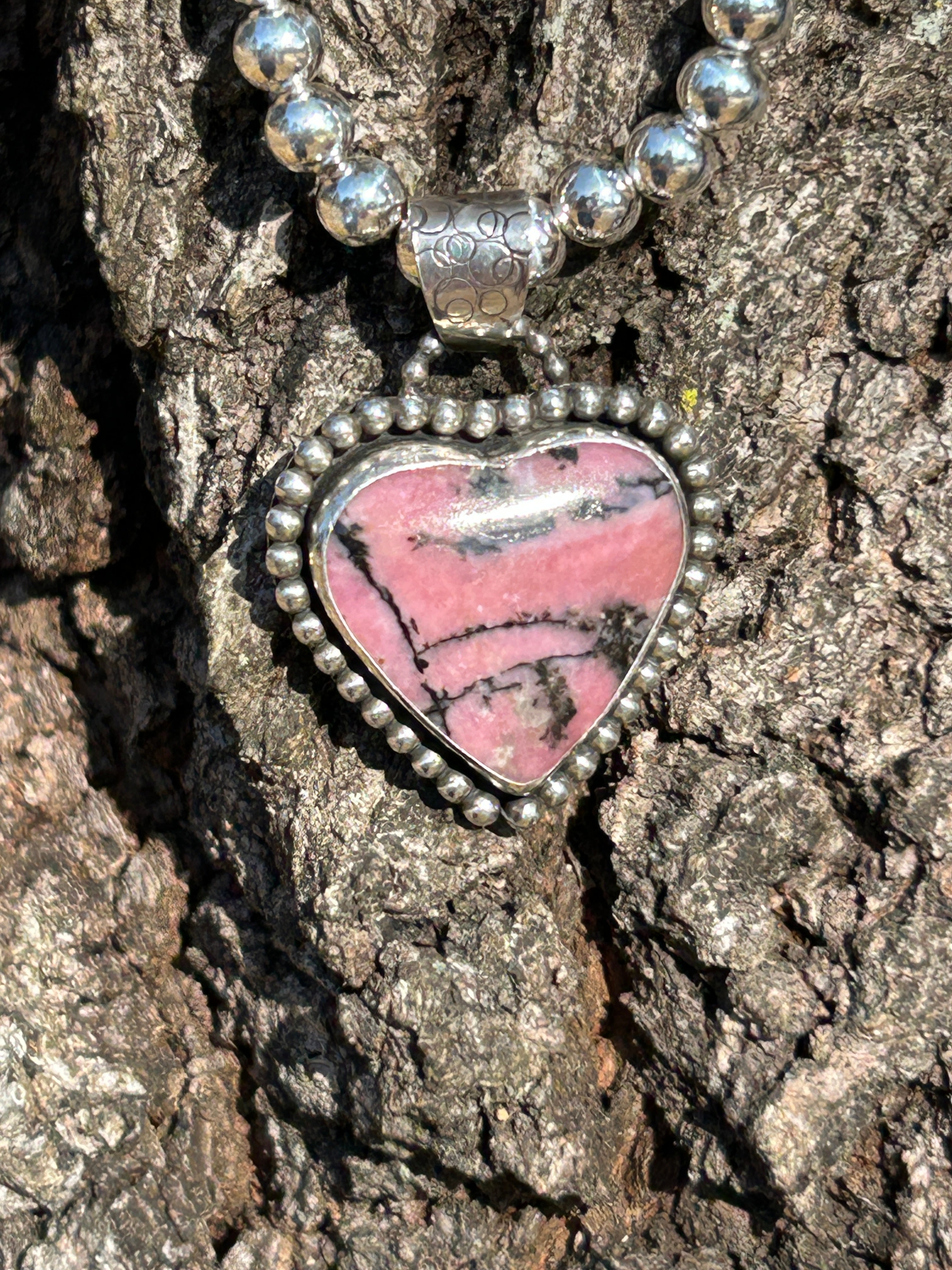 Pink Rhodolite and Sterling Silver Heart Pendant