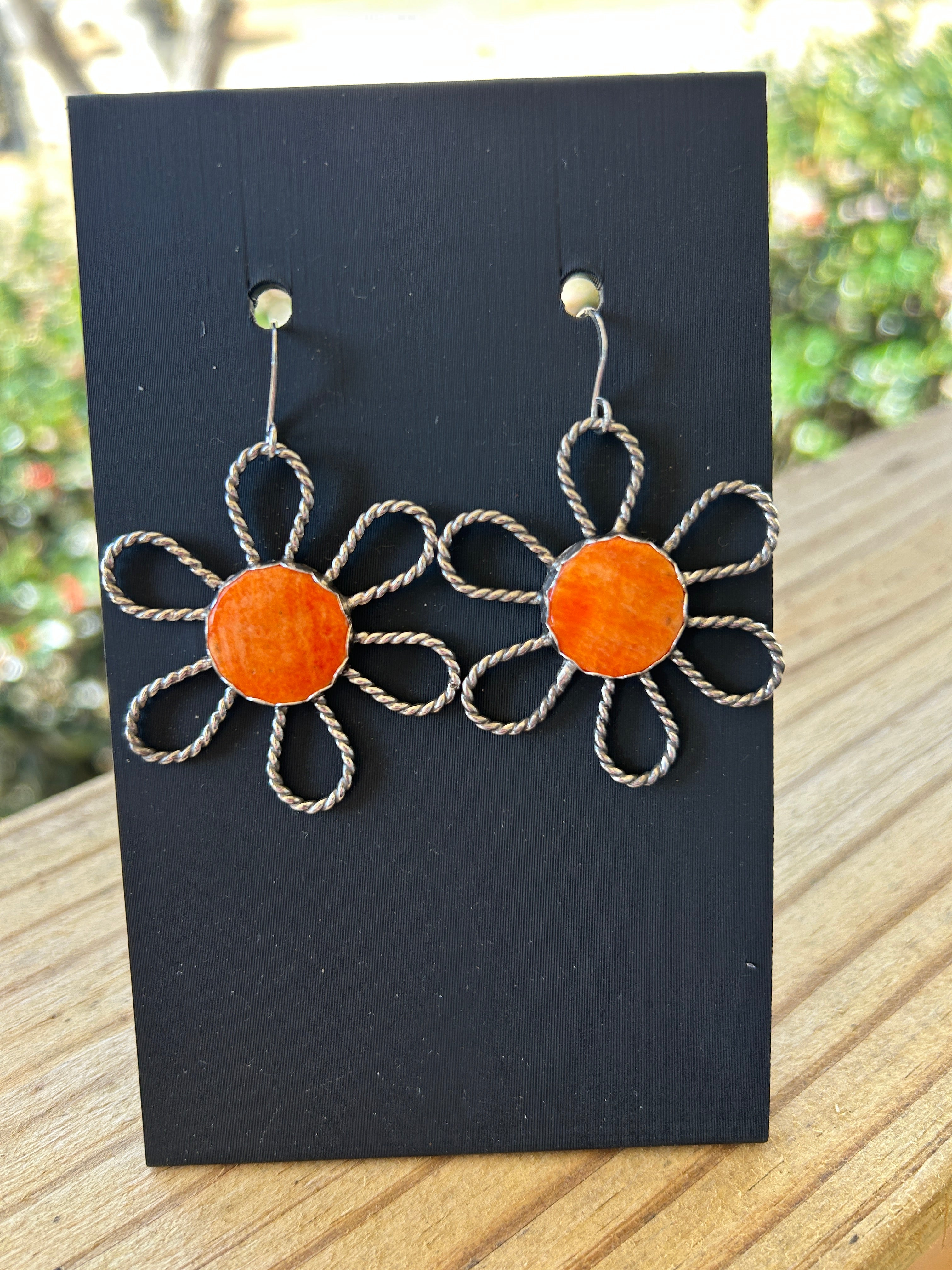 Crazy Daisy Orange Spiny and Sterling Silver Earrings