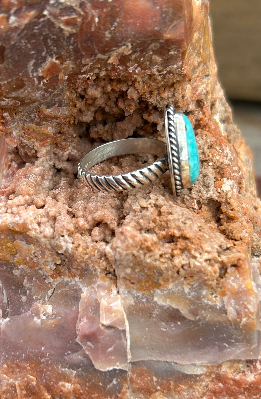 Handmade Sonoran Turquoise Ring, Teardrop Sterling Silver, Size 6.75
