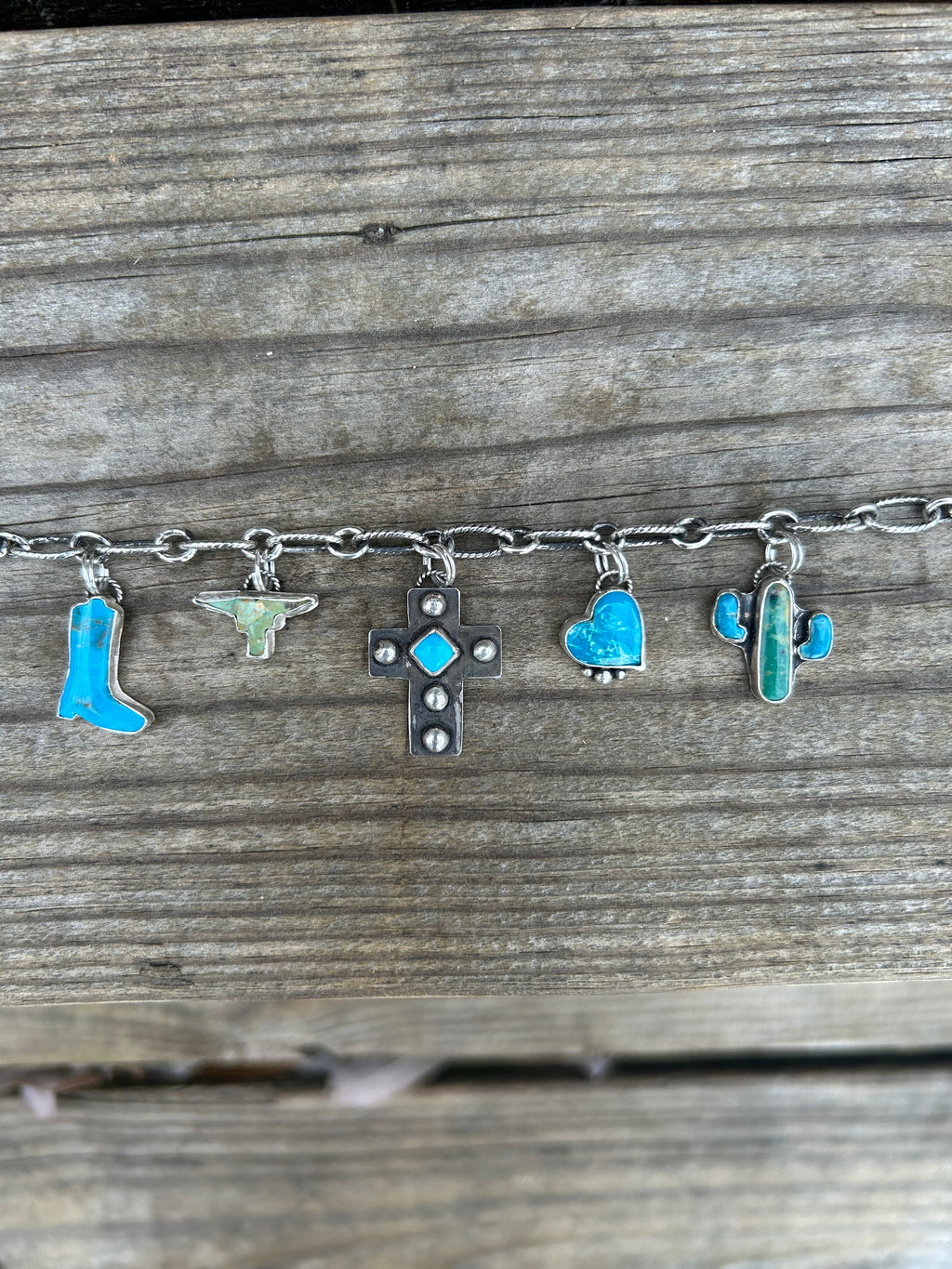 Sterling silver and Turquoise Western Charm Bracelet
