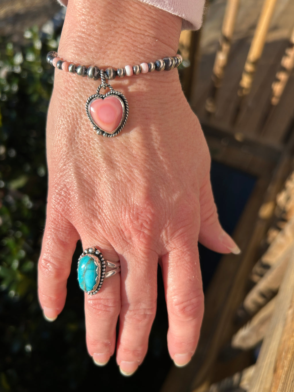 Pink Conch and Sterling Silver Pearl Charm Bracelet