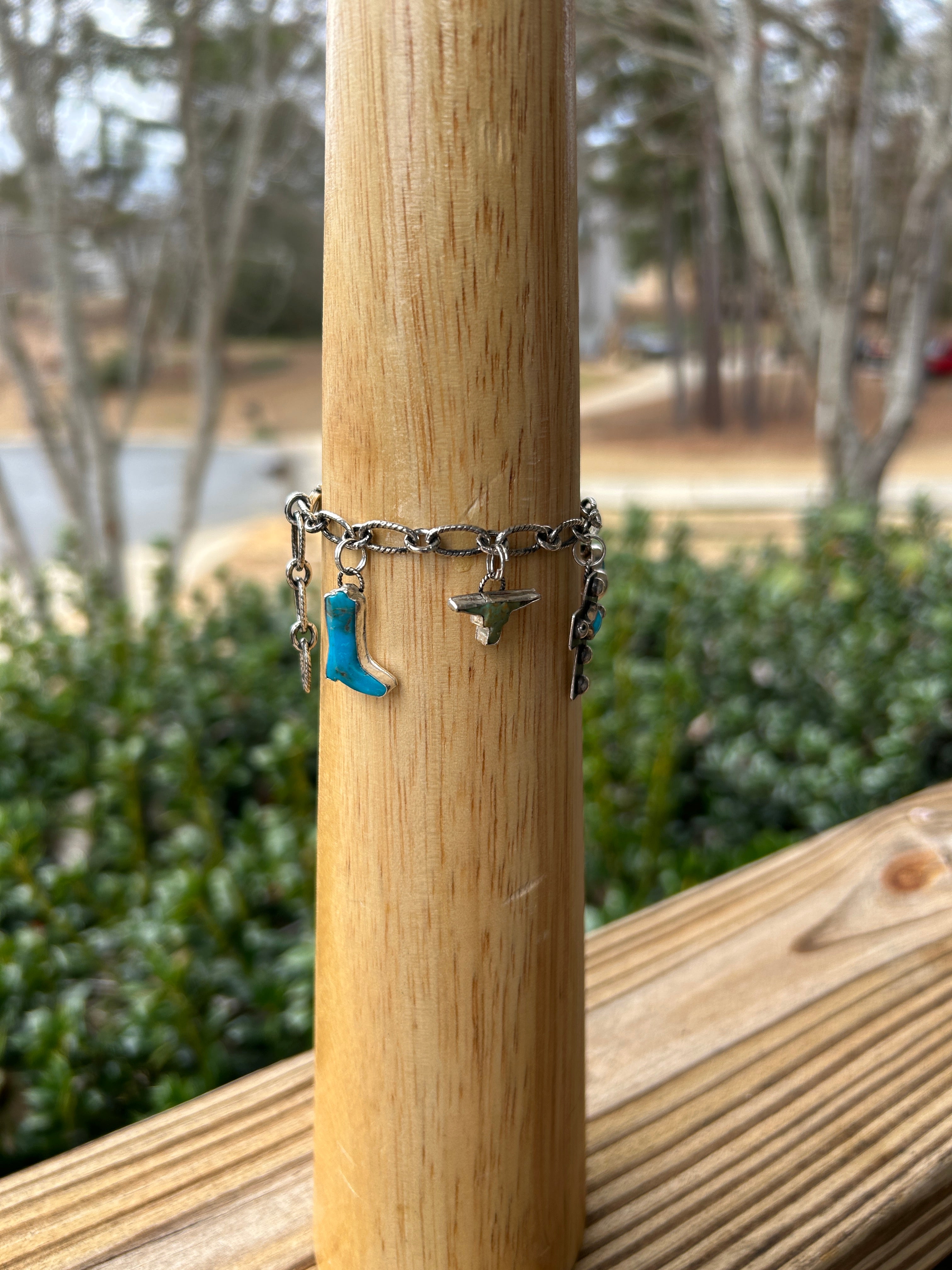 Sterling silver and Turquoise Western Charm Bracelet