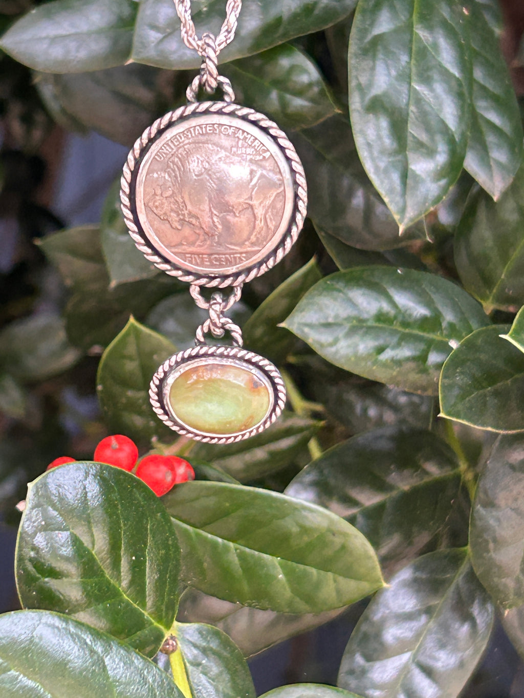 Buffalo and green Turquoise Pendant