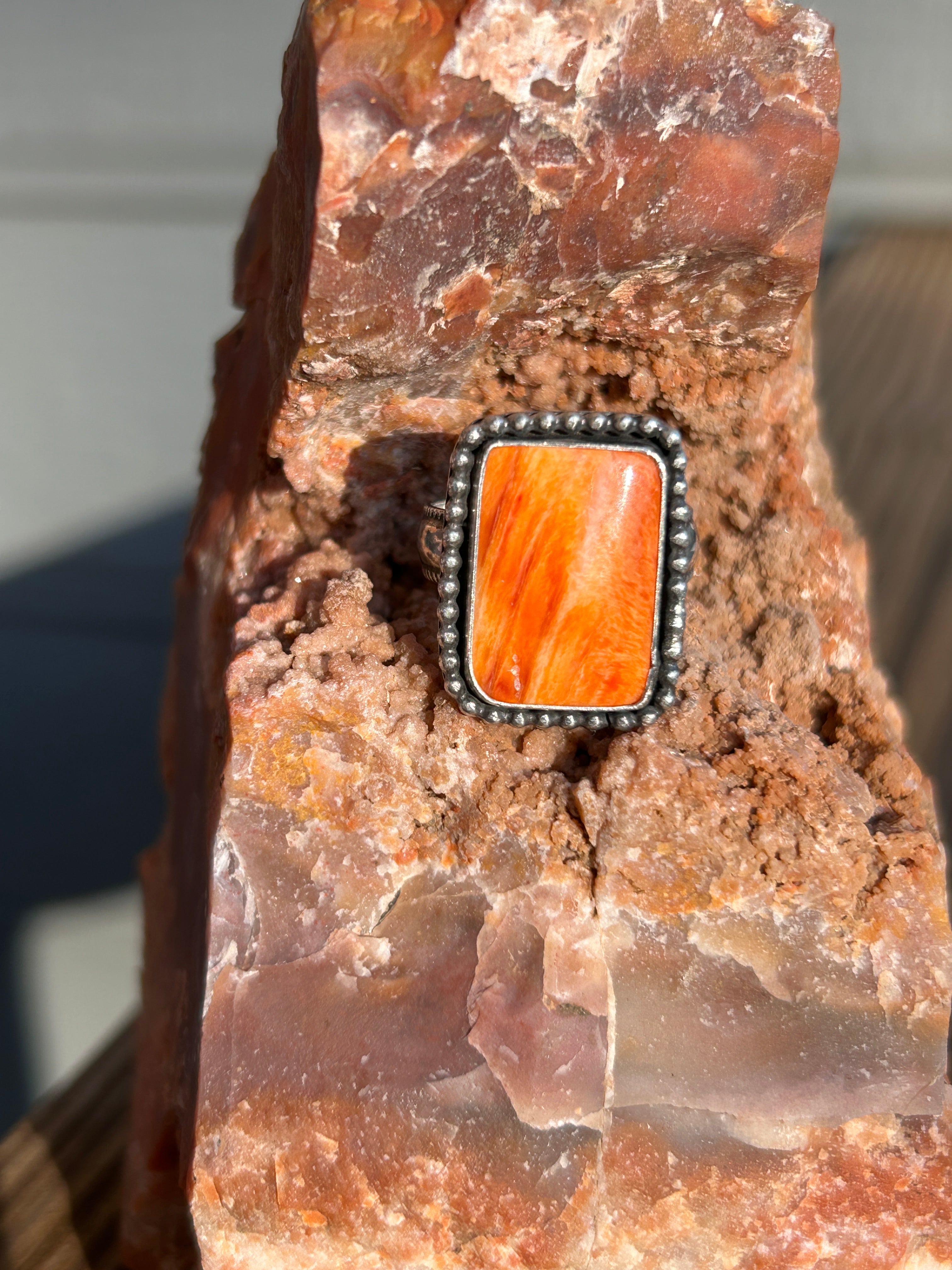 Orange spiny and Sterling silver ring