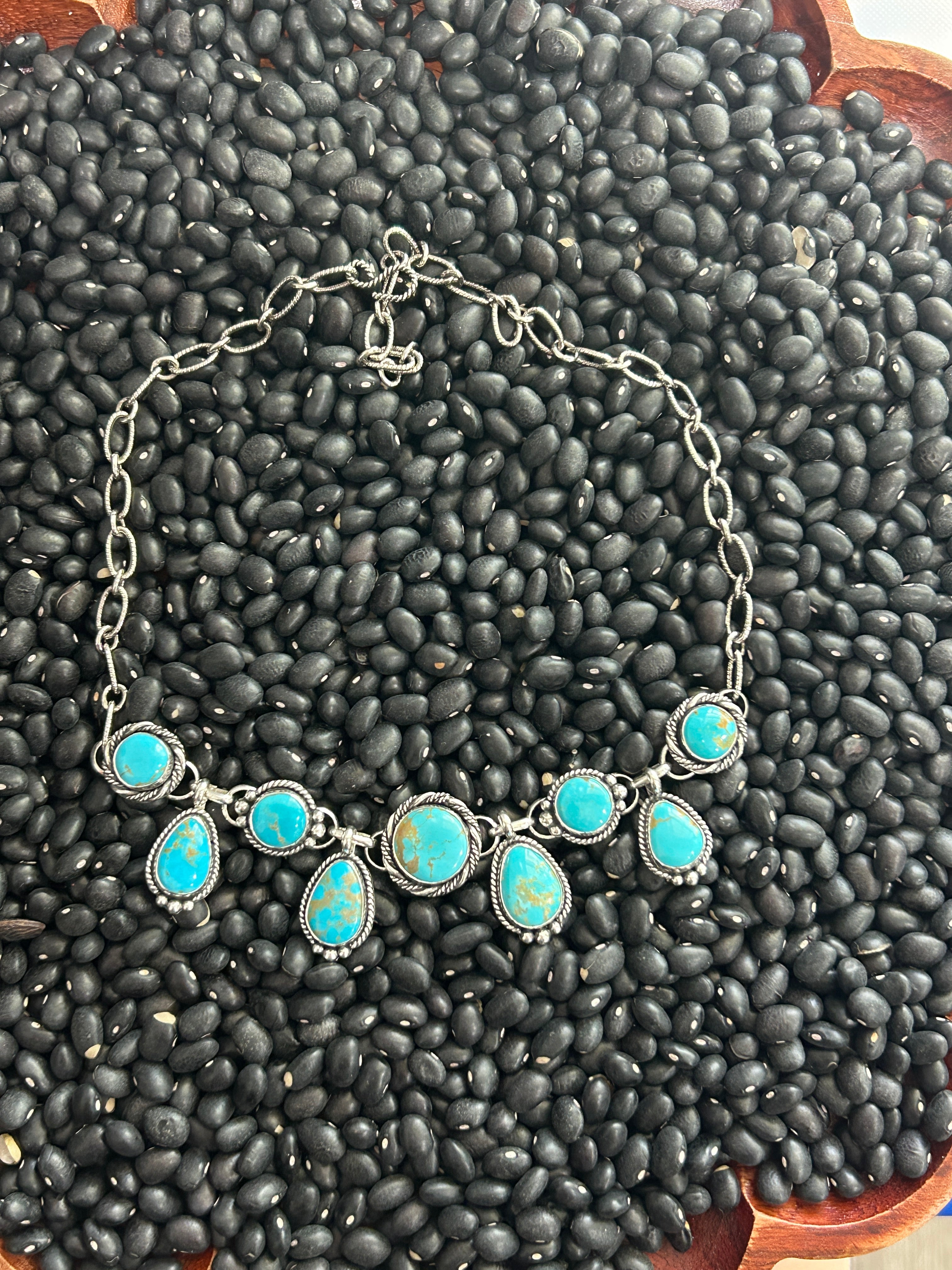 Turquoise and Sterling Silver 5 in 1 Choker Charm Lariat Necklace