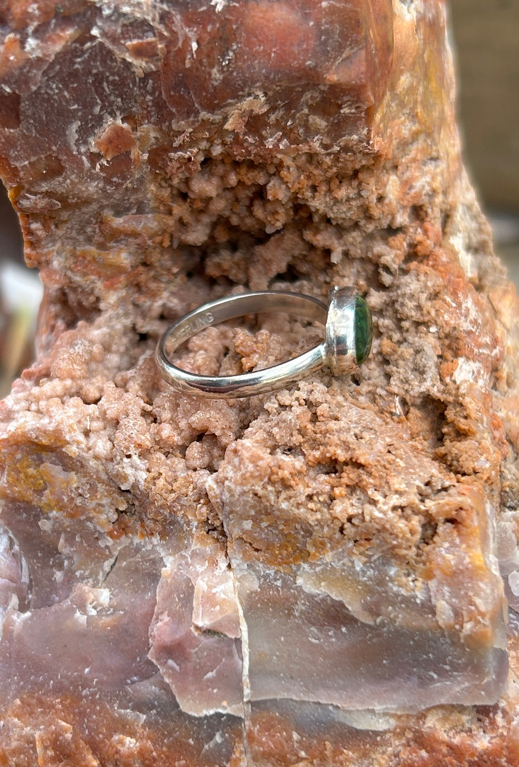 Handmade Moss Green Turquoise Sterling Silver Ring, Size 6.75