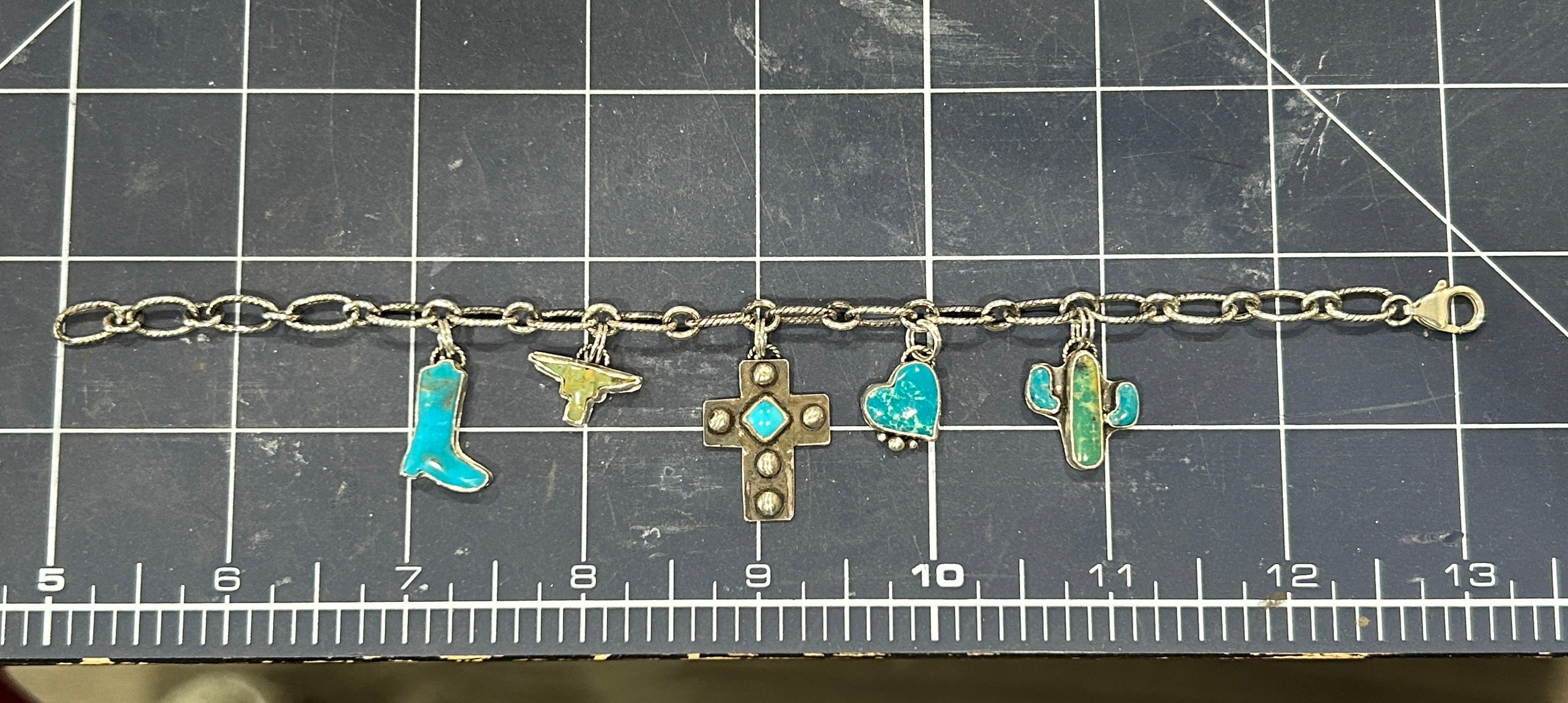 Sterling silver and Turquoise Western Charm Bracelet