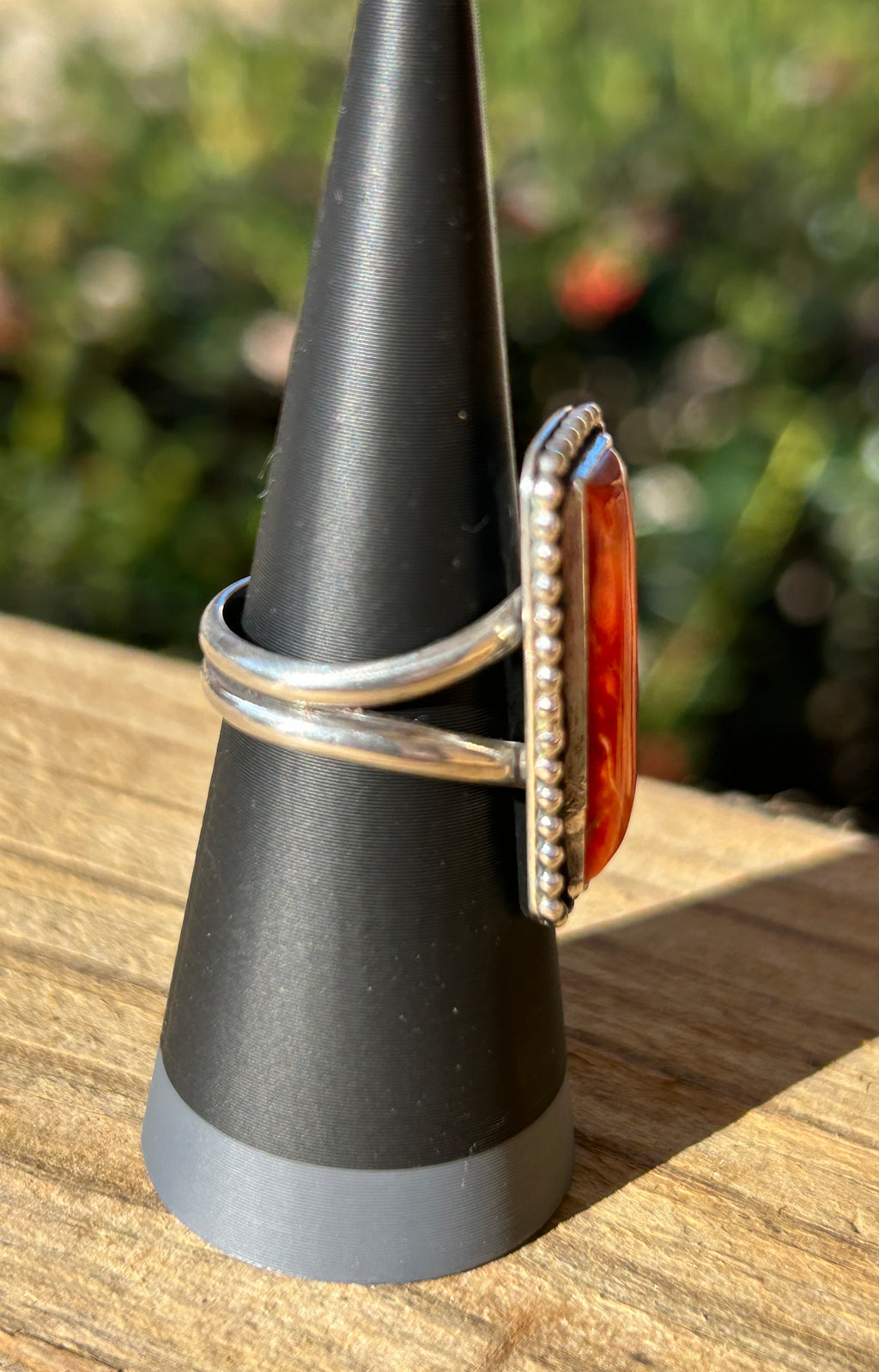 Orange spiny bar ring size 6.75