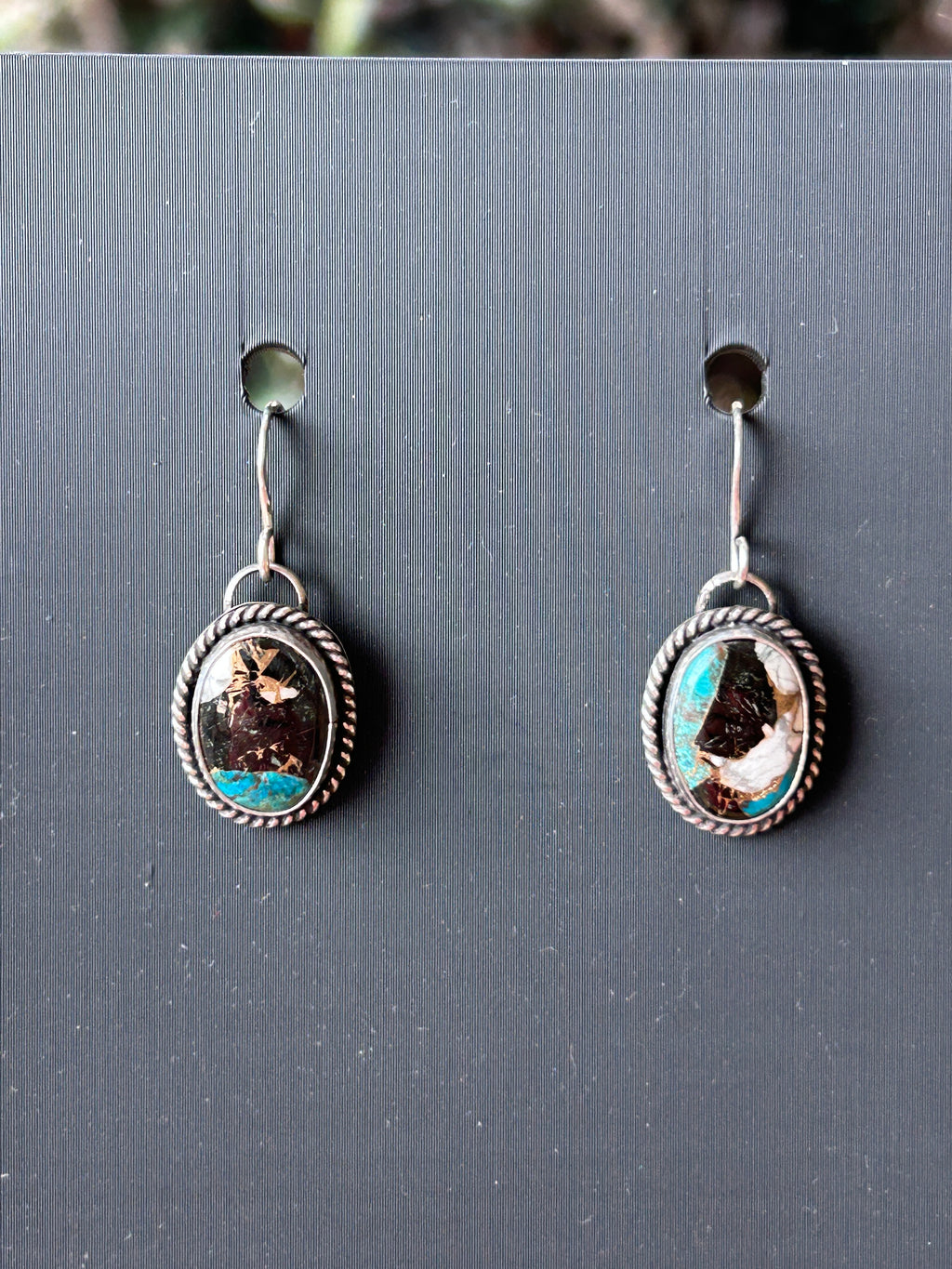 White buffalo, copper and turquoise in Sterling Silver dangle earrings