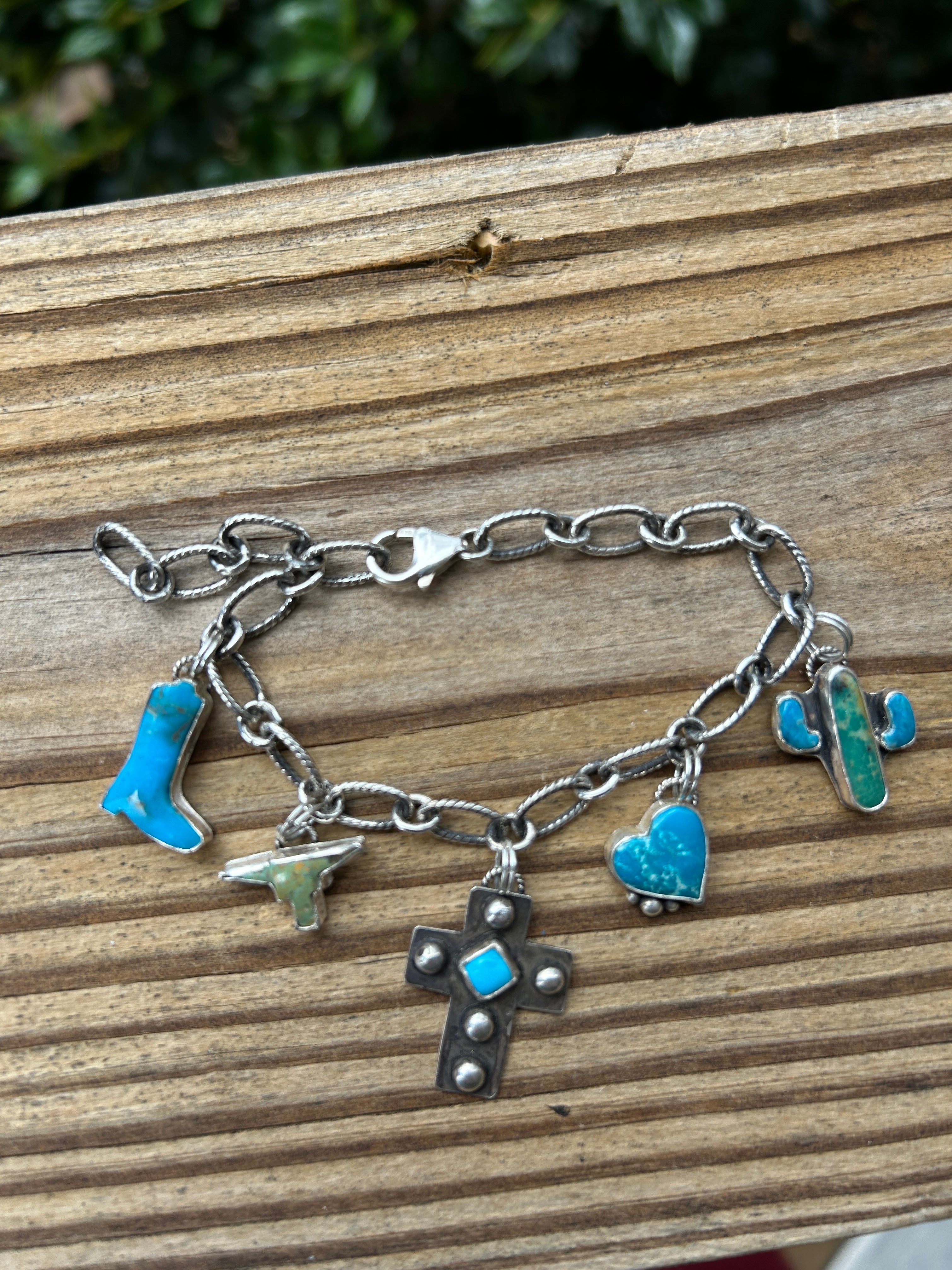 Sterling silver and Turquoise Western Charm Bracelet