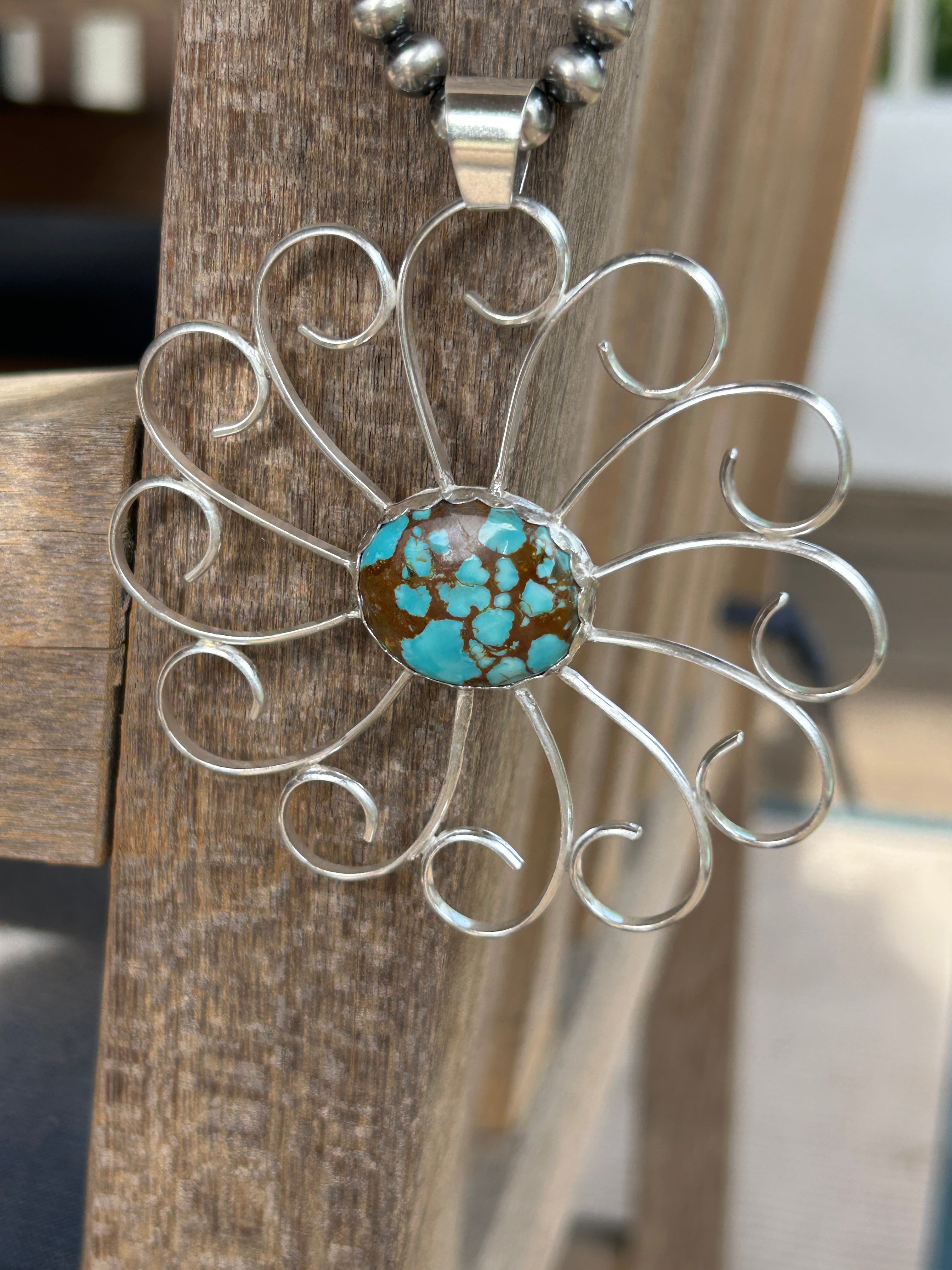 Large Flower Turquoise Pendant
