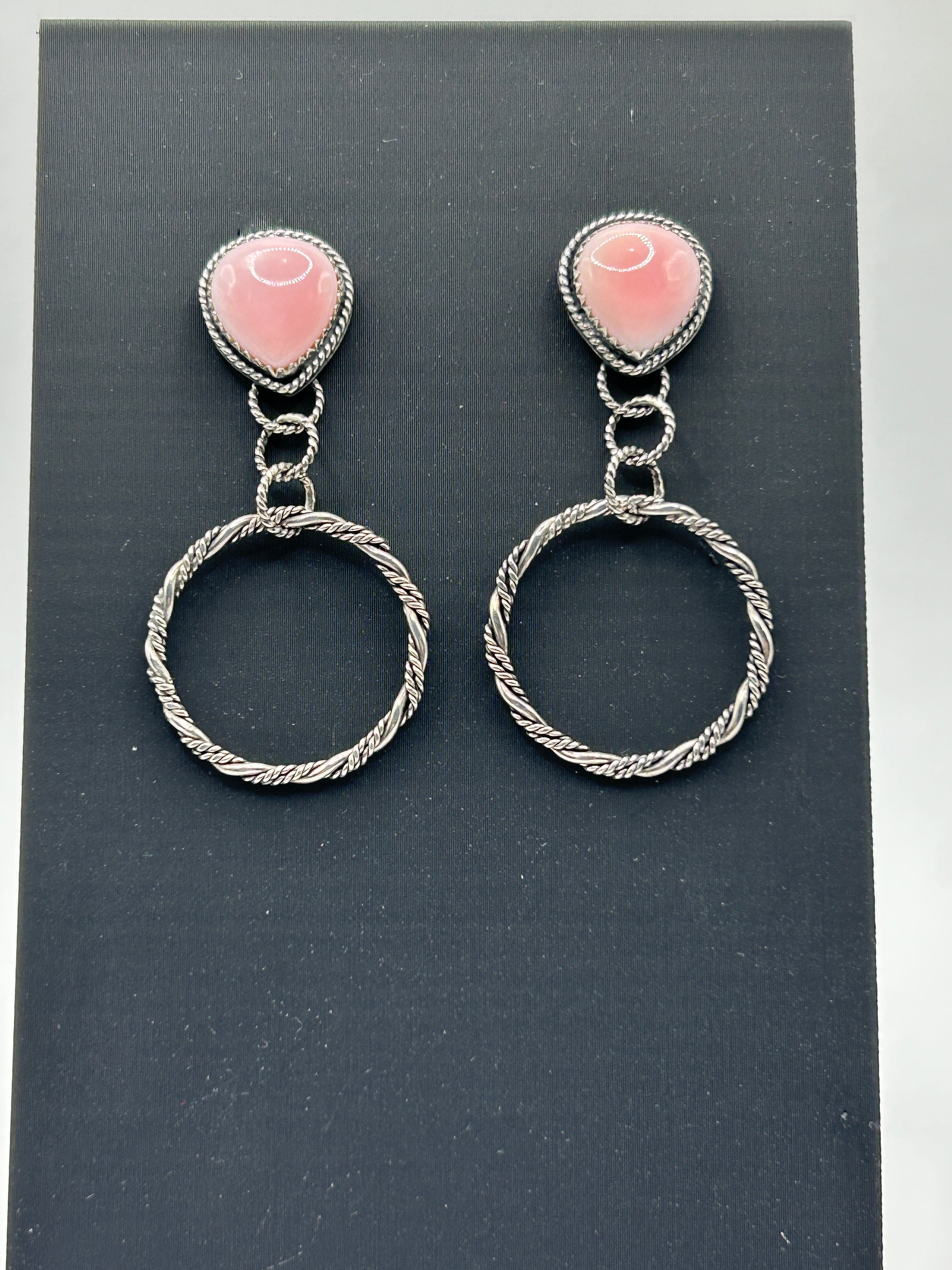 Pink Conch Dangle Hoop Earrings