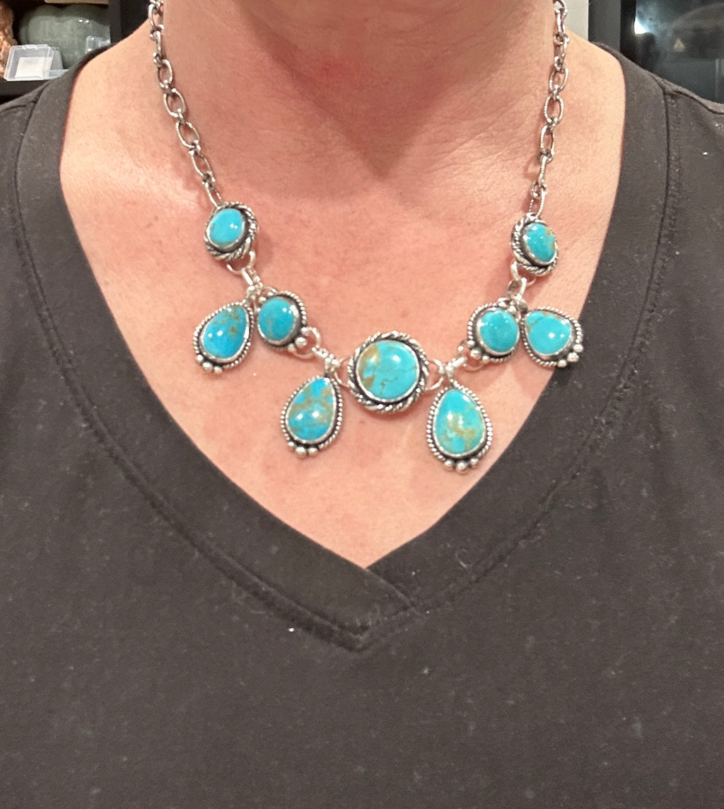 Turquoise and Sterling Silver 5 in 1 Choker Charm Lariat Necklace