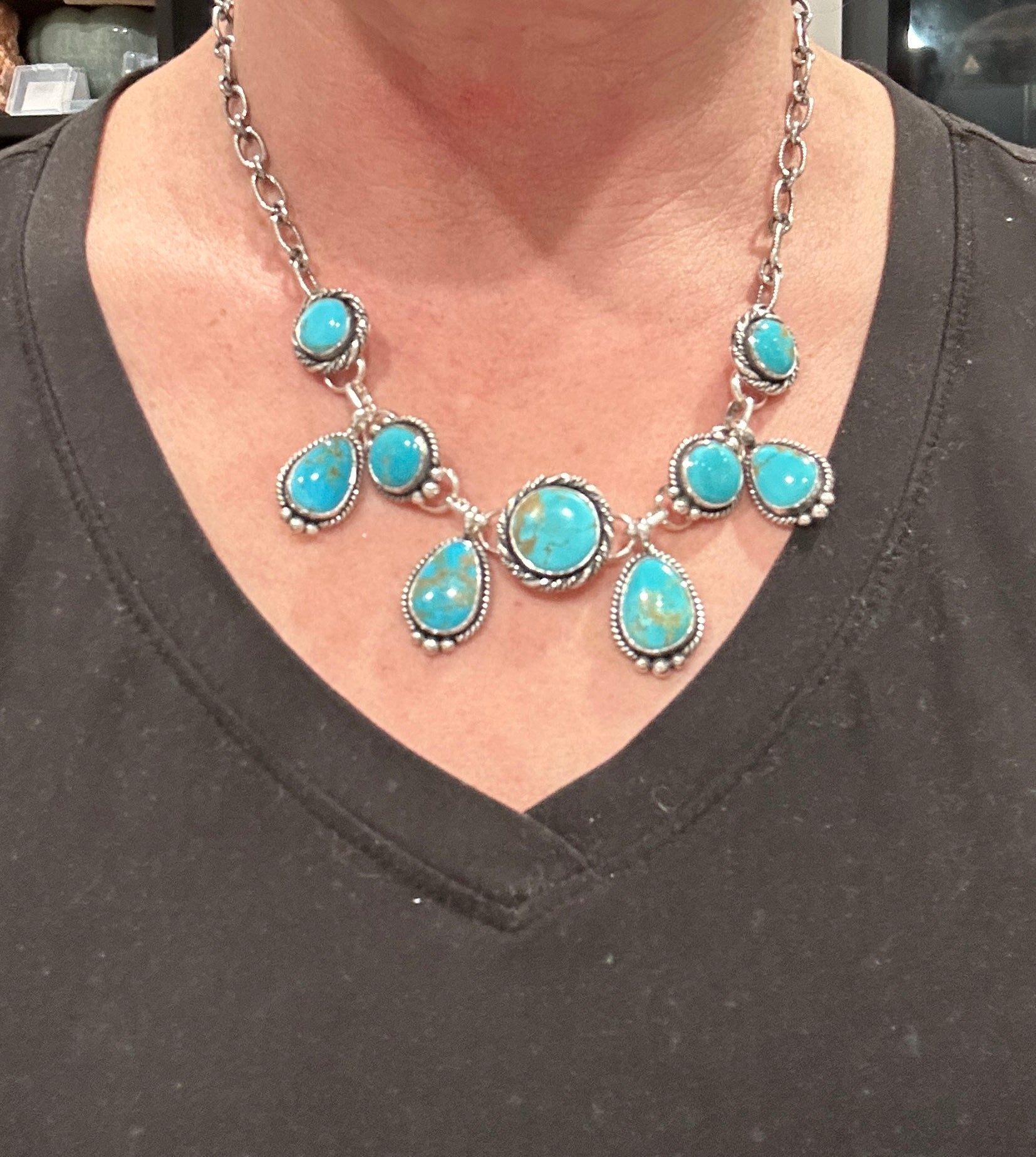 Turquoise and Sterling Silver 5 in 1 Choker Charm Lariat Necklace