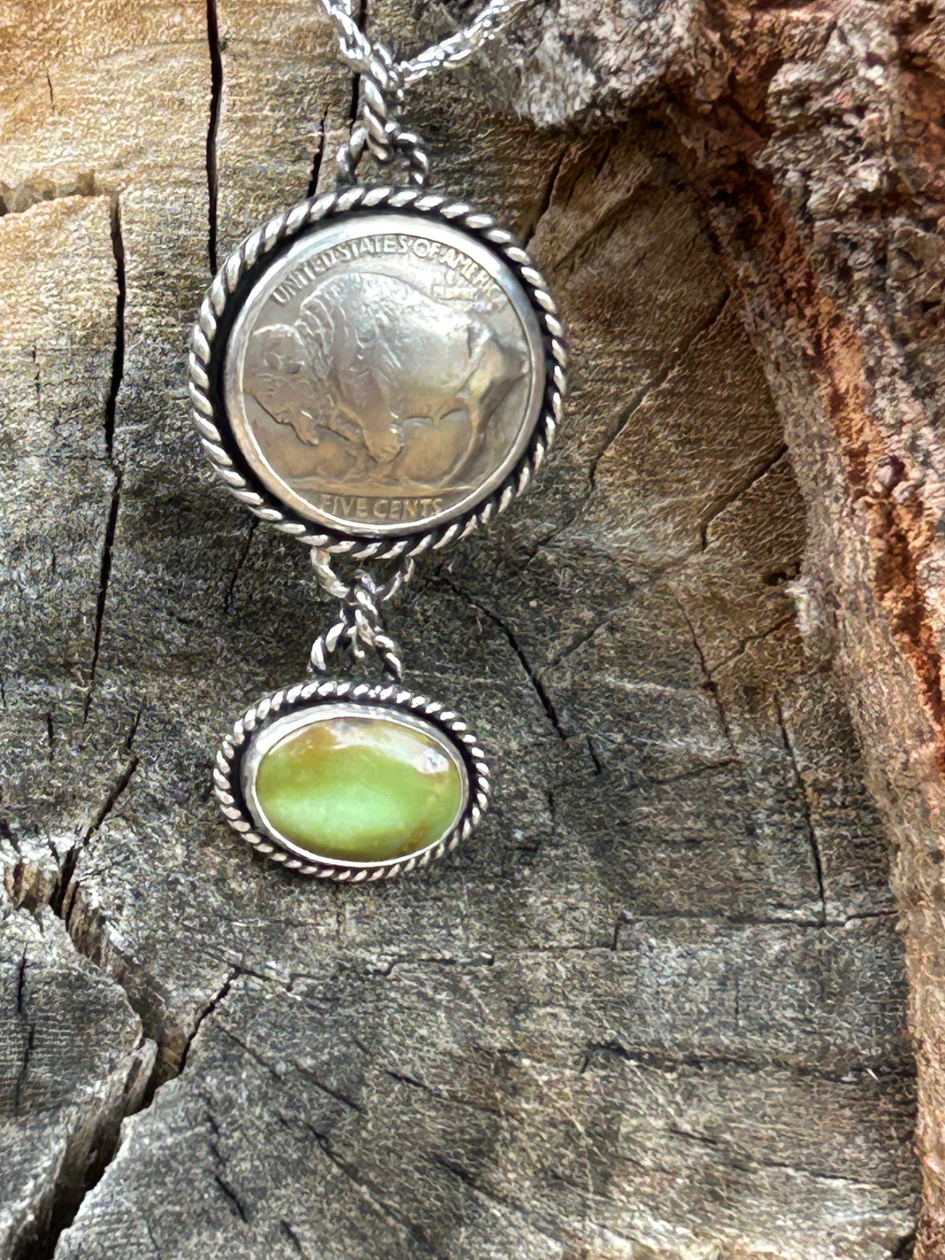 Buffalo and green Turquoise Pendant