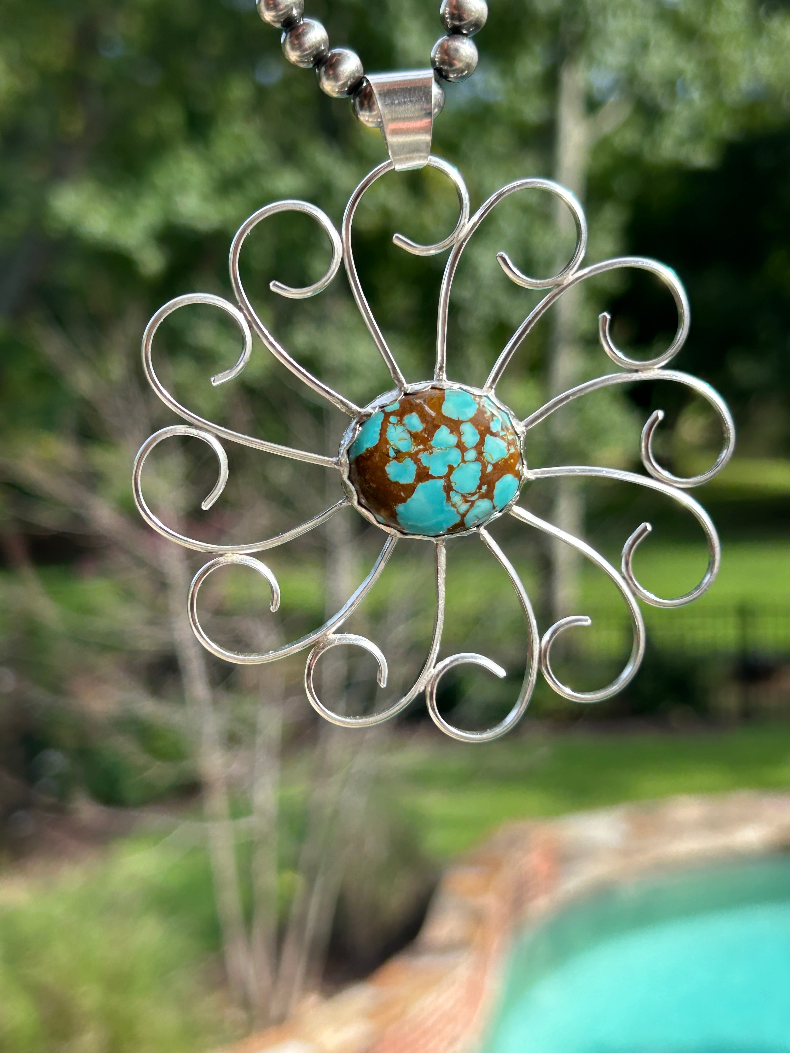 Large Flower Turquoise Pendant