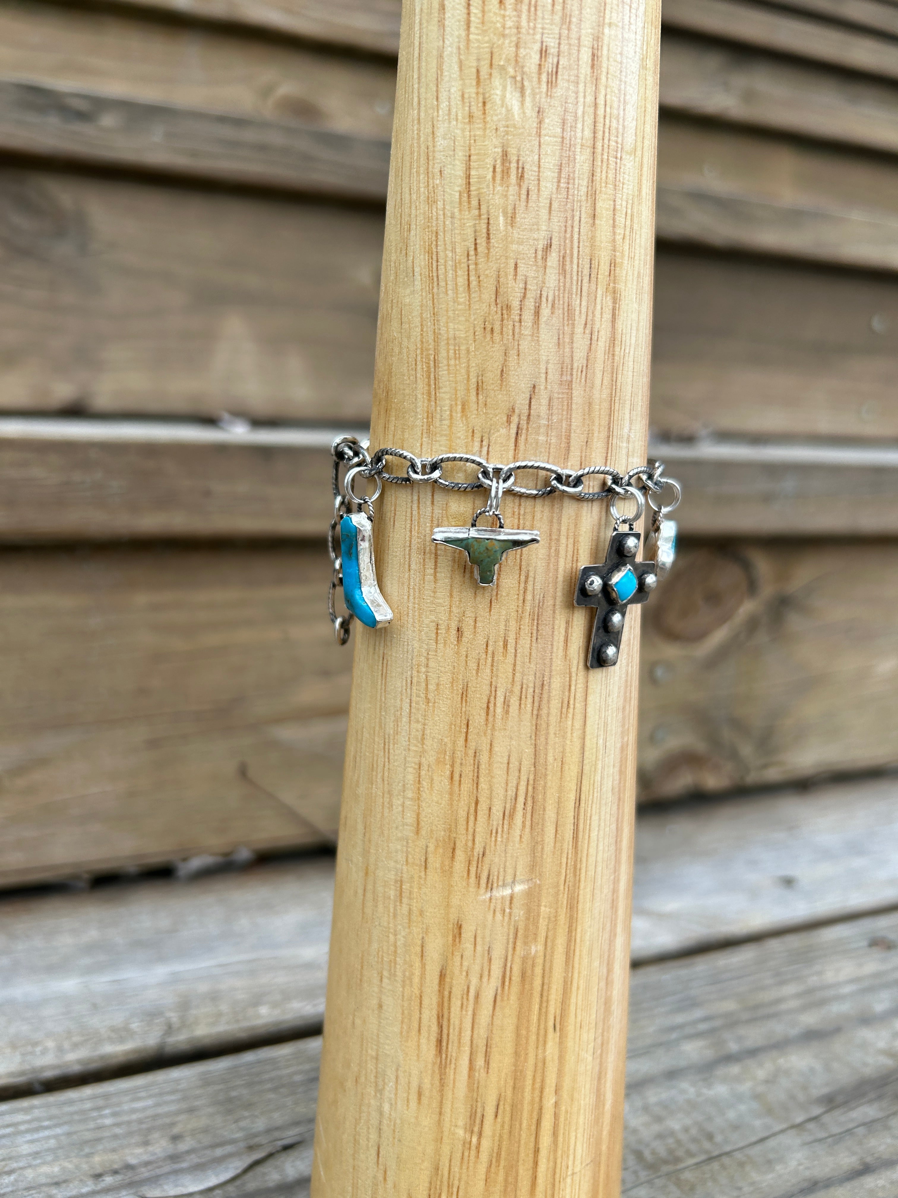 Sterling silver and Turquoise Western Charm Bracelet
